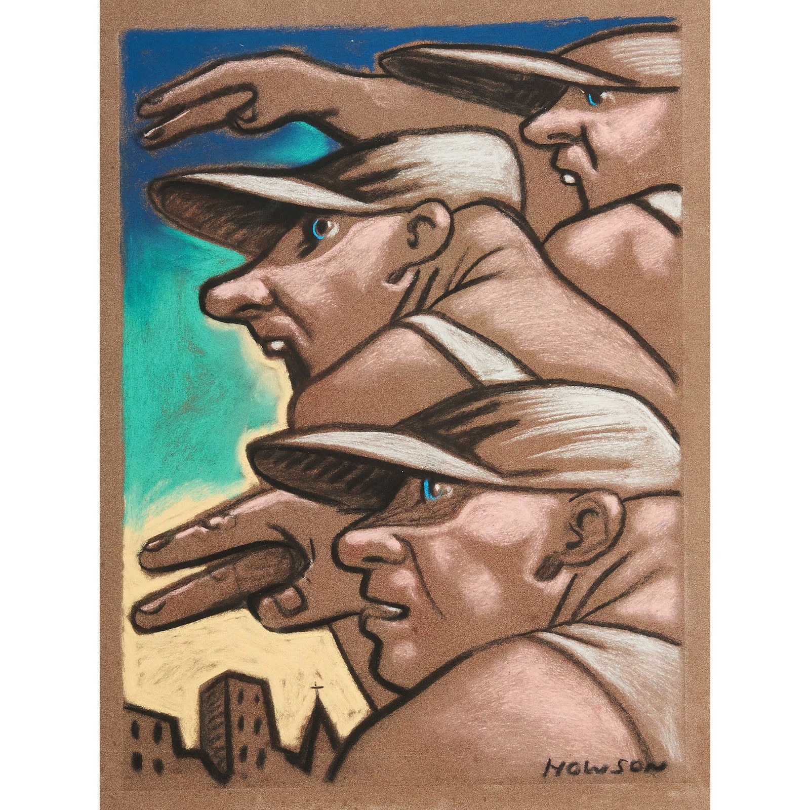 § PETER HOWSON O.B.E. (SCOTTISH 1958-): PETER HOWSON O.B.E. (SCOTTISH 1958-) GUEST Signed lower right, pastel on grey paper 30cm x 23cm (11.75in x 9in) Ewan Mundy Fine Art, Glasgow, where acquired by the present owner