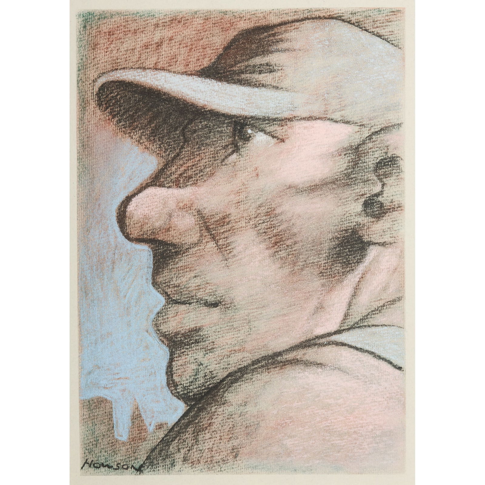 § PETER HOWSON O.B.E. (SCOTTISH 1958-): PETER HOWSON O.B.E. (SCOTTISH 1958-) SMILING PATRIOT WITH BLUE SKY Signed lower left, pastel on grey paper 34cm x 25cm (13.5in x 9.75in) Ewan Mundy Fine Art, Glasgow, where acquired by the present own