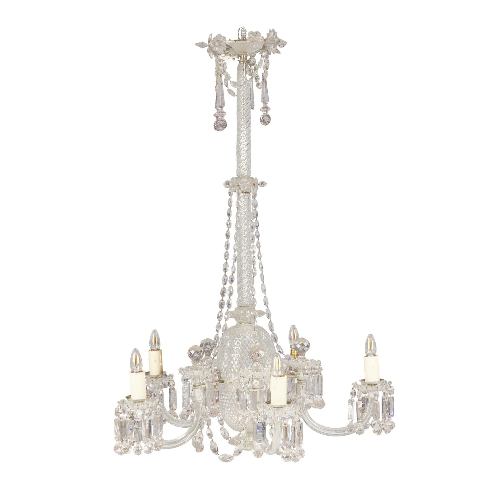 REGENCY STYLE CUT GLASS FIVE LIGHT CHANDELIER, ATTRIBUTED TO F.C. OSLER (1 of 2)