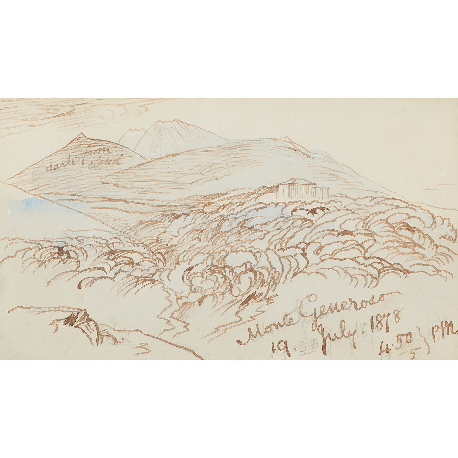 EDWARD LEAR (BRITISH 1812-1888): EDWARD LEAR (BRITISH 1812-1888) MONTE GENEROSO Signed, inscribed and dated ?19 July, 1878, 4.50pm?, pencil and pen and ink 9cm x 15cm (3.5in x 6in) The Rt. Hon The Lord Clwyd