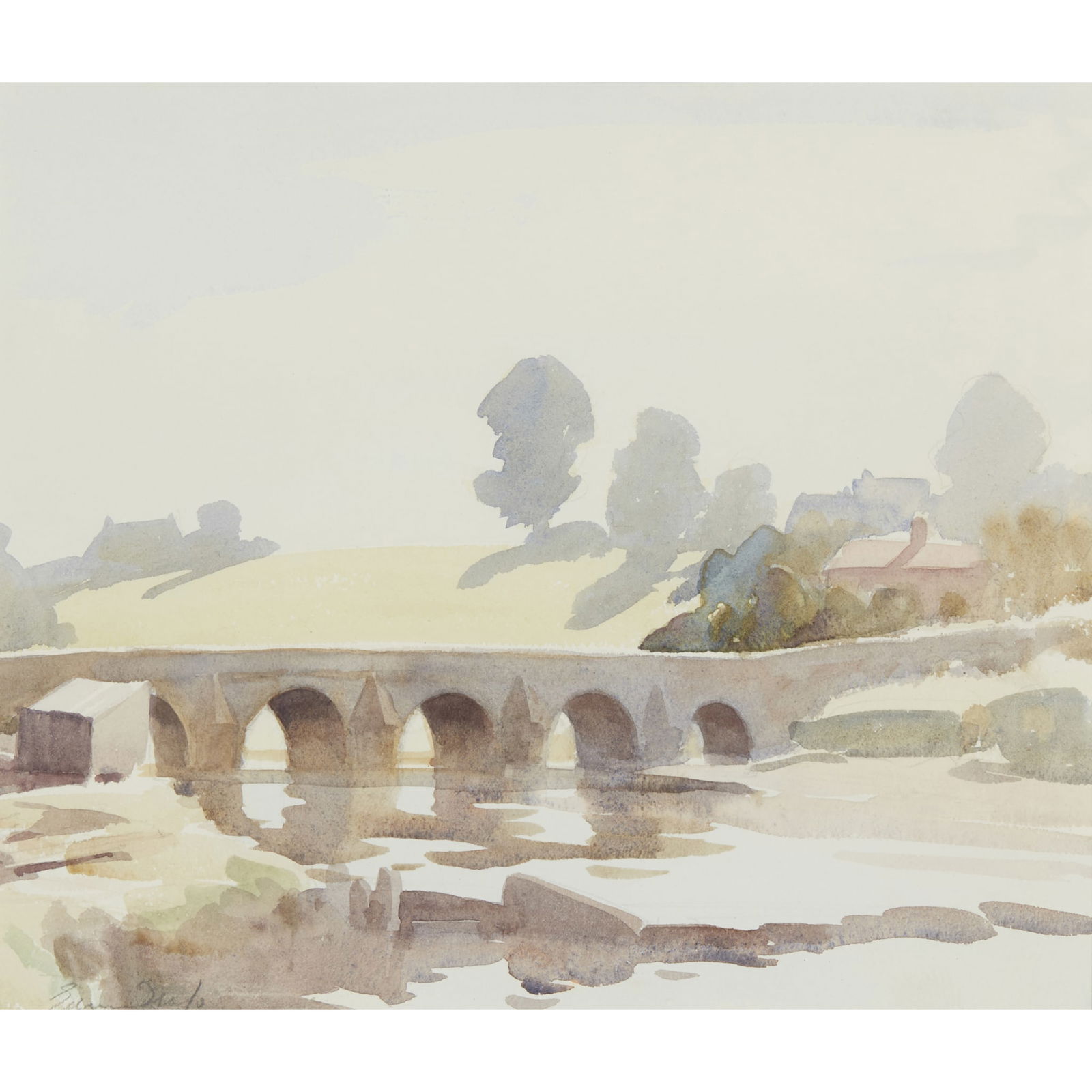 EDWARD SEAGO R.W.S. (BRITISH 1910?1974): FISHERS BRIDGE NEAR TOPSHAM Signed, watercolour 25.75cm x 30cm (10.25in x 12in)