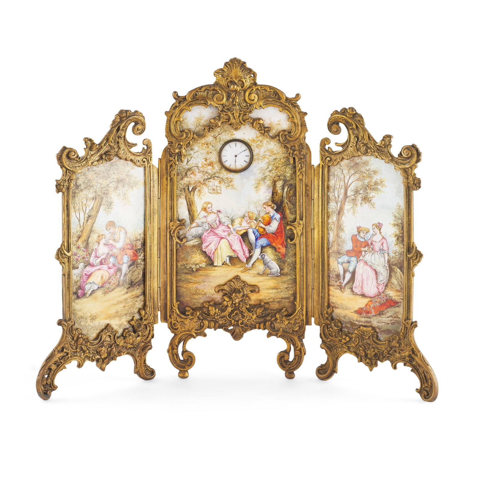AUSTRIAN ENAMEL AND GILT METAL TIMEPIECE TABLE SCREEN (1 of 1)