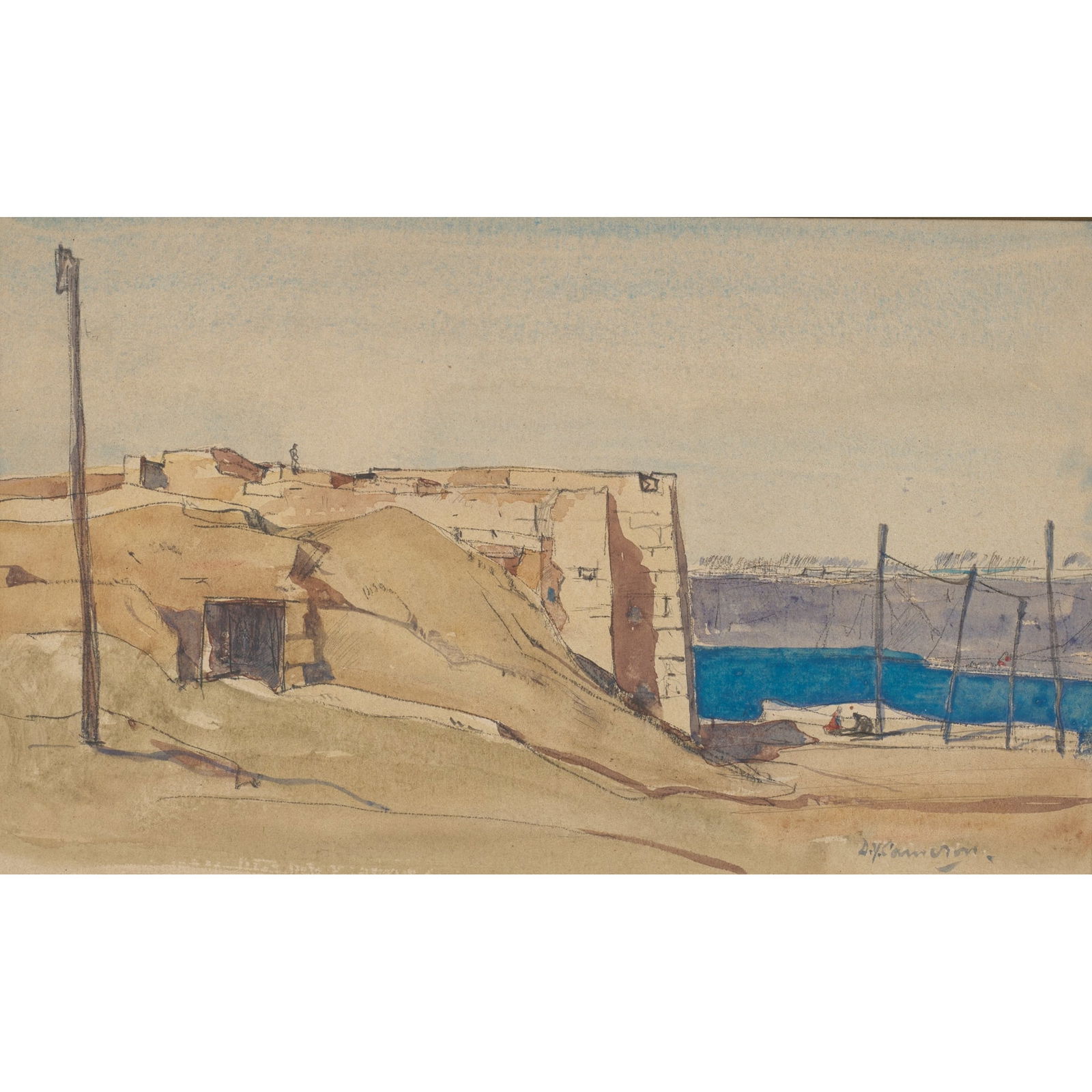 SIR DAVID YOUNG CAMERON R.A., R.S.A., R.W.S., R.S.W., R.E. (SCOTTISH 1865-1945): SIR DAVID YOUNG CAMERON R.A., R.S.A., R.W.S., R.S.W., R.E. (SCOTTISH 1865-1945) THE BODDIN Signed lower right, watercolour and pencil 13.5cm x 22.75cm (5.25in x 9in)