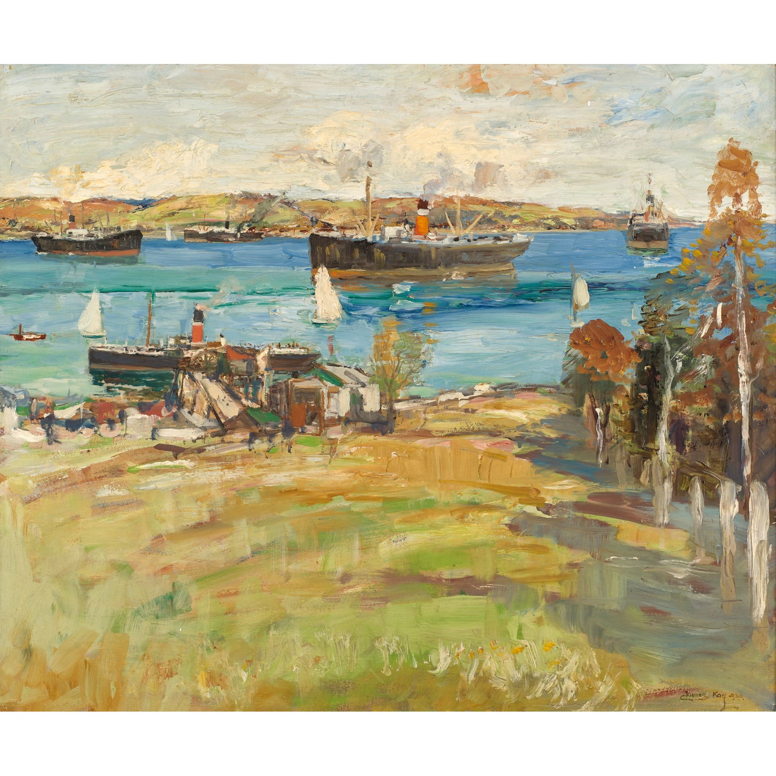 JAMES KAY R.S.A., R.S.W. (SCOTTISH 1858-1942): JAMES KAY R.S.A., R.S.W. (SCOTTISH 1858-1942) CLYNDER, GARELOCH Signed lower right, oil on board 50cm x 60cm (19.75in x 23.75in)