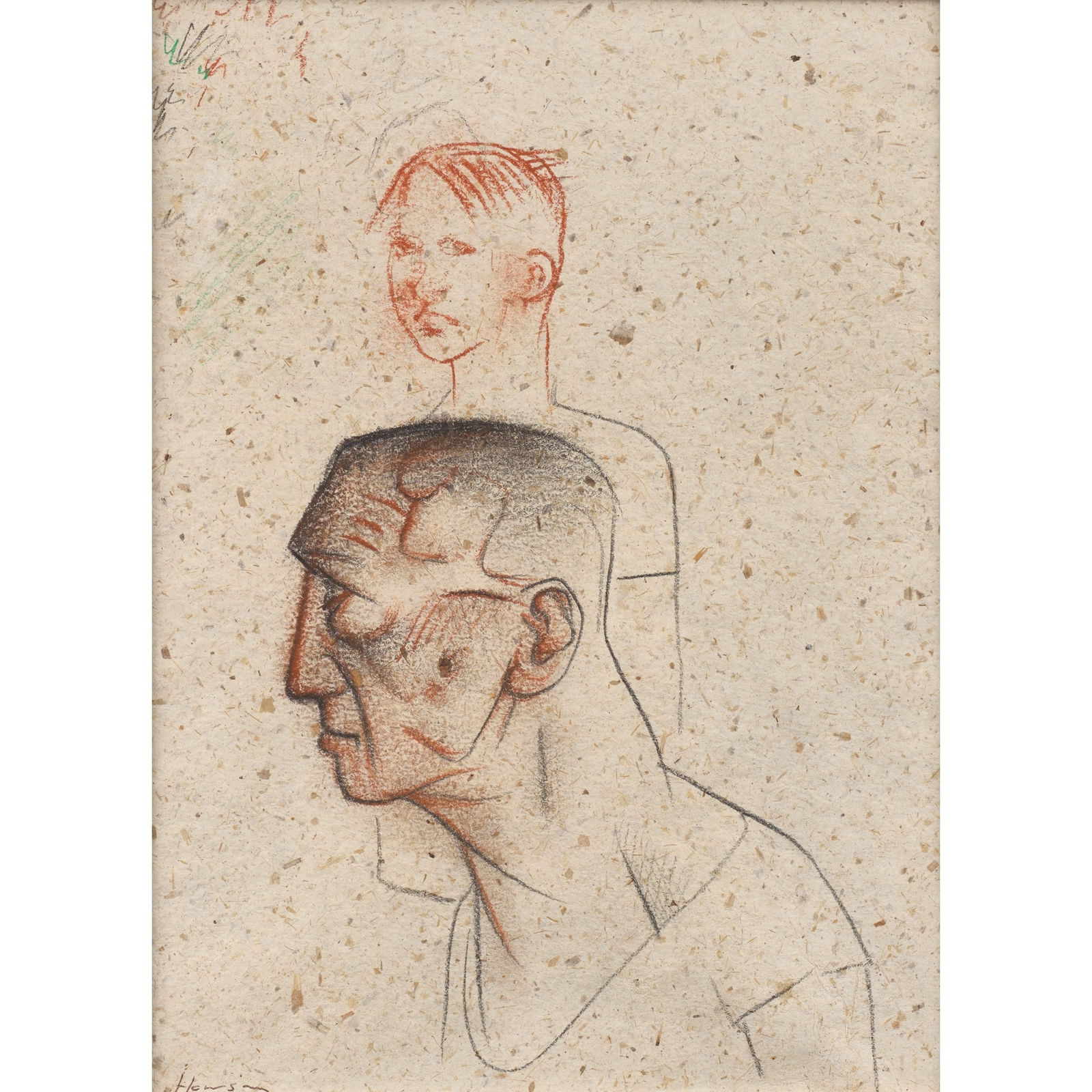 § PETER HOWSON O.B.E. (SCOTTISH 1958-): PETER HOWSON O.B.E. (SCOTTISH 1958-) MAN & BOY Signed lower left, pencil and chalk on handmade paper 22cm x 16cm (8.75in x 6.25in) Ewan Mundy Fine Art, Glasgow, where acquired by the present owner&nbs