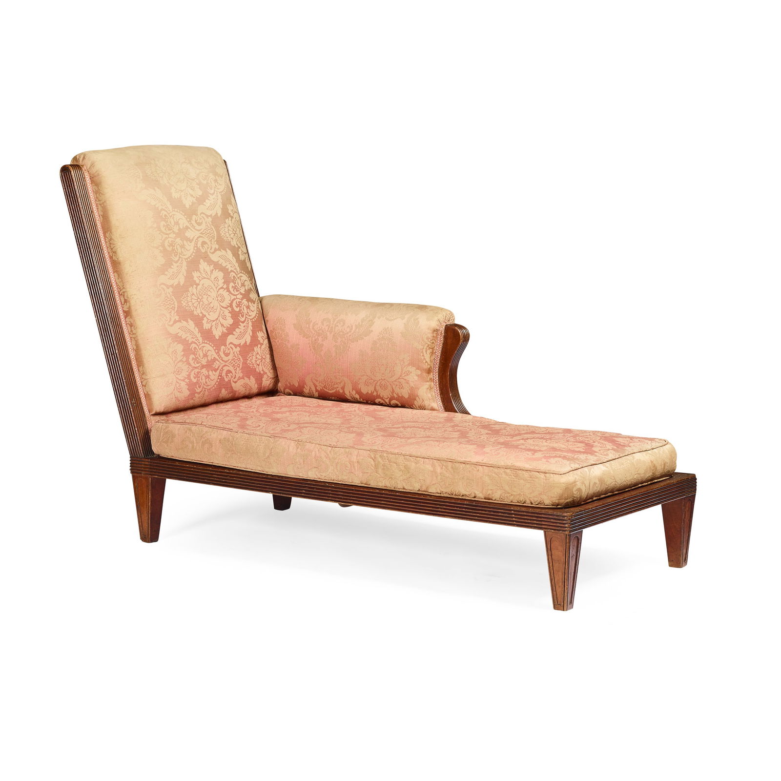 RHODA GARRETT (1841-1882) AND AGNES GARRETT (1845-1935): RHODA GARRETT (1841-1882) AND AGNES GARRETT (1845-1935) RARE AESTHETIC MOVEMENT CHAISE LONGUE, CIRCA 1875 mahogany with upholstery and loose squab cushion 57.5cm wide, 94cm high, 130cm long Literature