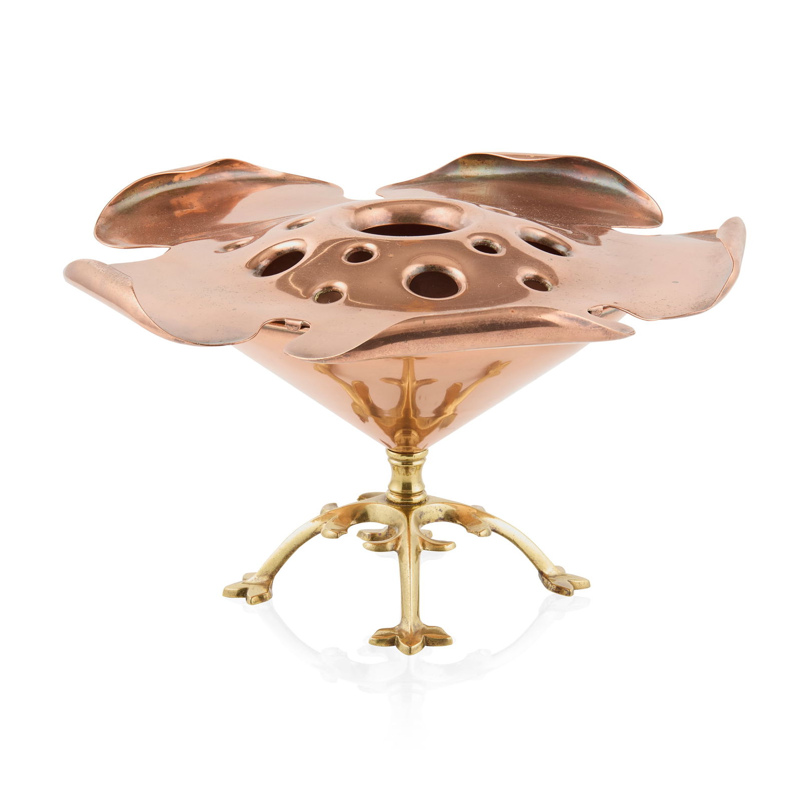 W. A. S. BENSON (1854-1924): W. A. S. BENSON (1854-1924) ROSE BOWL, CIRCA 1900 brass, copper, stamped to one foot BENSON 26.5cm diameter, 16.5cm high Literature: For a similar rose bowl, see Hamerton, I. (ed). W. A. S