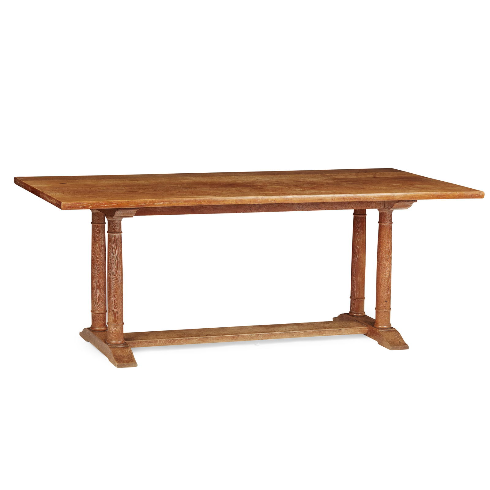 PHILIP TILDEN (1887-1956) AND AMBROSE HEAL (1872-1959) FOR HEAL & SON: PHILIP TILDEN (1887-1956) AND AMBROSE HEAL (1872-1959) FOR HEAL & SON '148' REFECTORY TABLE, 1922-1925 limed oak, inset ivorine maker's label under top HEAL & SON LTD LONDON W 198cm long, 75cm high, 8