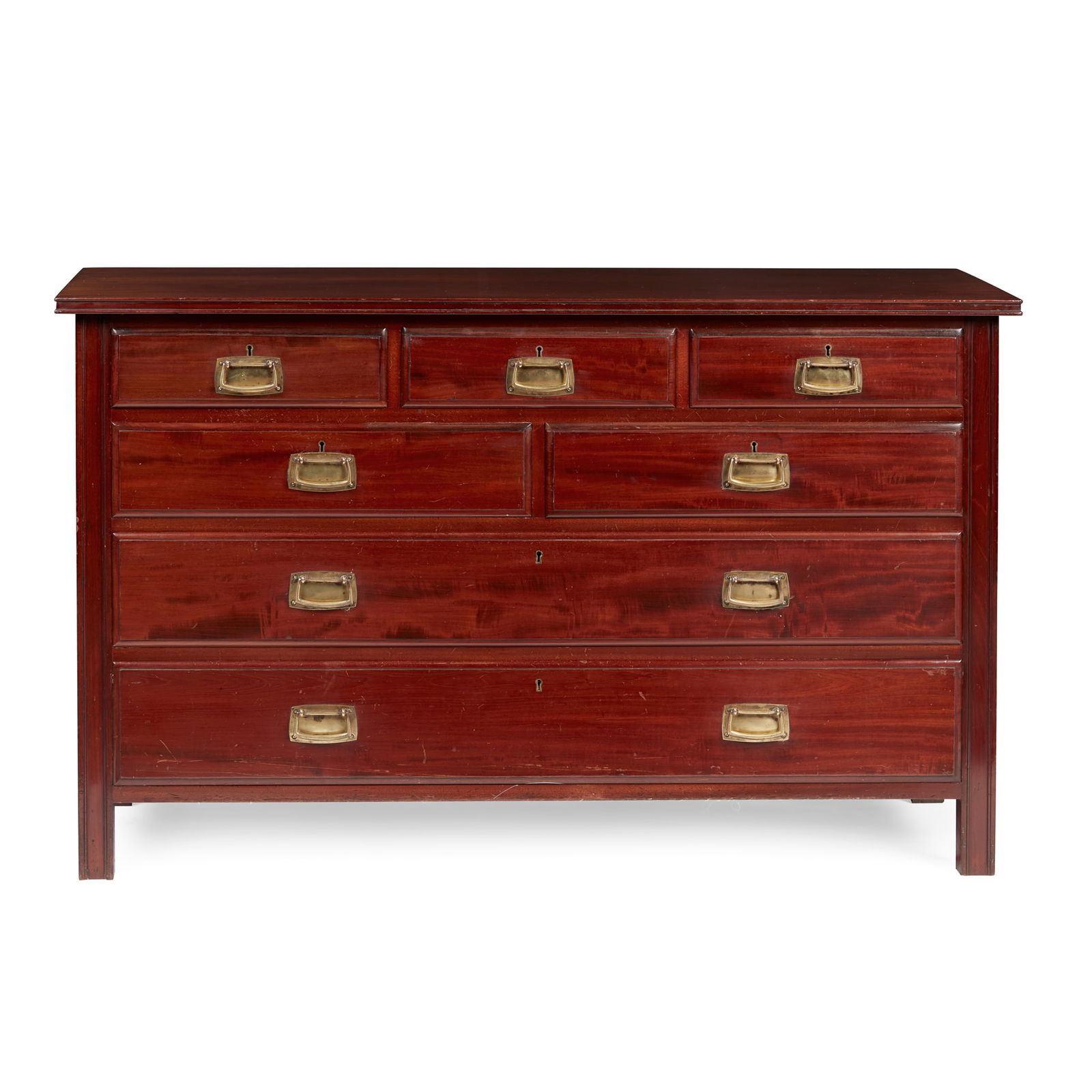 HEAL & SON: HEAL & SON ARTS & CRAFTS 'LETCHWORTH' CHEST OF DRAWERS, CIRCA 1905 Cuban mahogany, brass fittings 125cm wide, 74cm high, 50cm deep Literature: Heal, Oliver S. Sir Ambrose Heal and the Heal Cabin