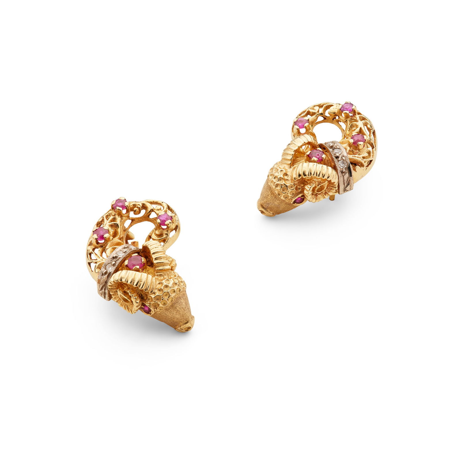 A pair of ruby and diamond ram's head earrings (1 of 1)