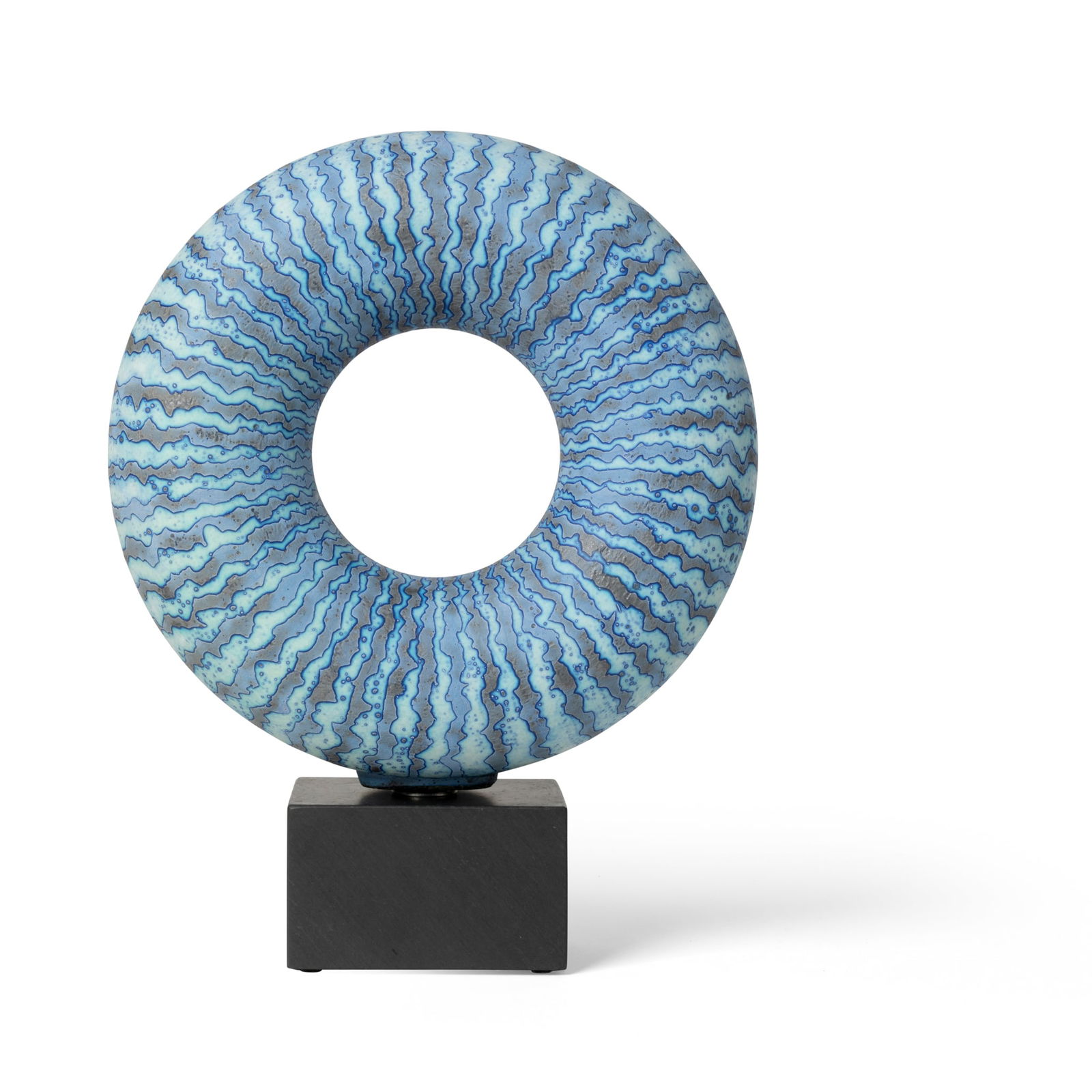 § PETER BEARD (BRITISH 1951-): PETER BEARD (BRITISH 1951-) DARK BLUE DISC, 2024 impressed maker's seals, stoneware on stone base 31cm high overall (12 ¼in high overall), 23.5cm diameter (9 ¼in diameter)
