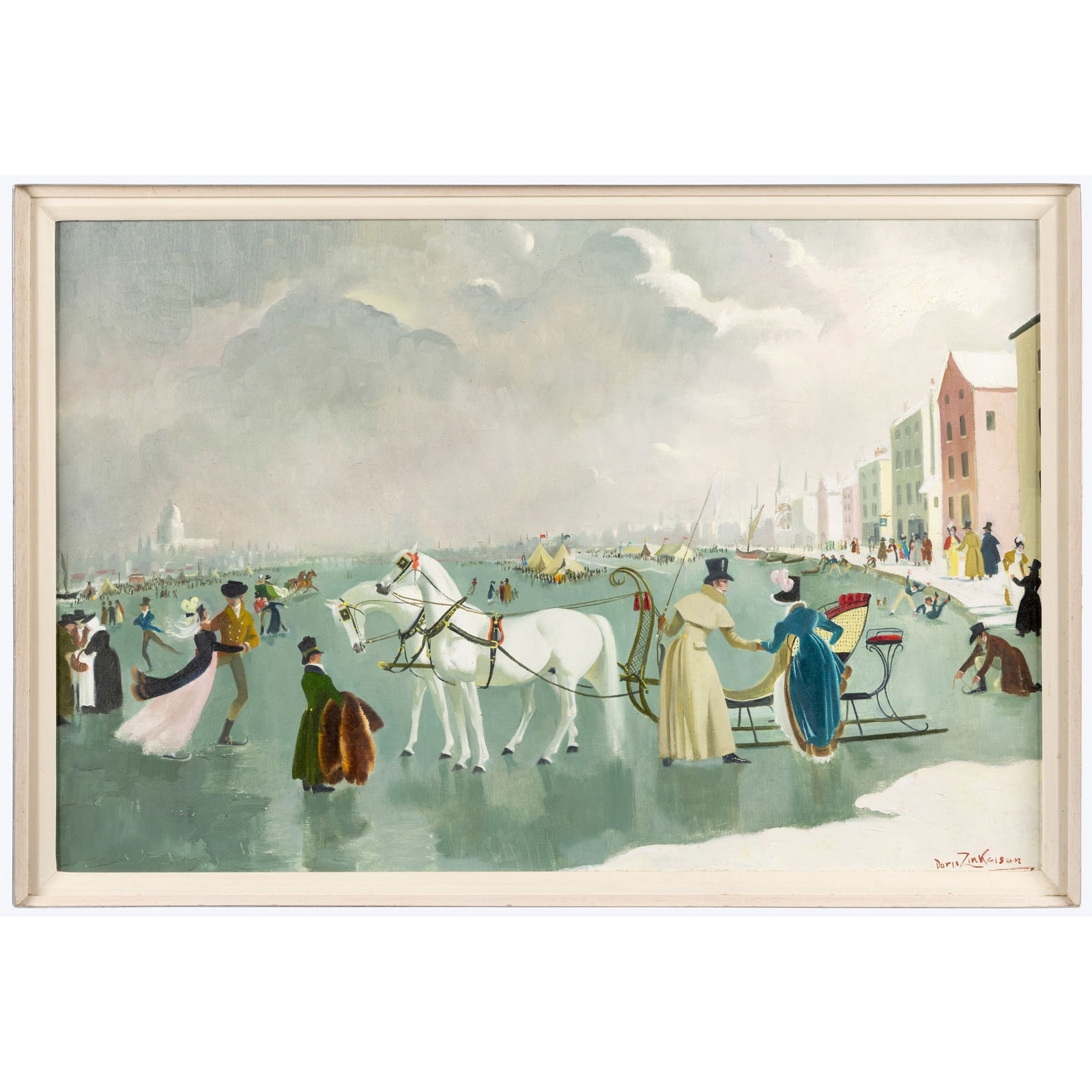 § DORIS CLARE ZINKEISEN (BRITISH 1898-1991): DORIS CLARE ZINKEISEN (BRITISH 1898-1991) THE FROZEN THAMES IN 1813 signed (lower right), oil on canvas 50.8cm x 76.1cm (20in x 30in) Private Collection, U.K.