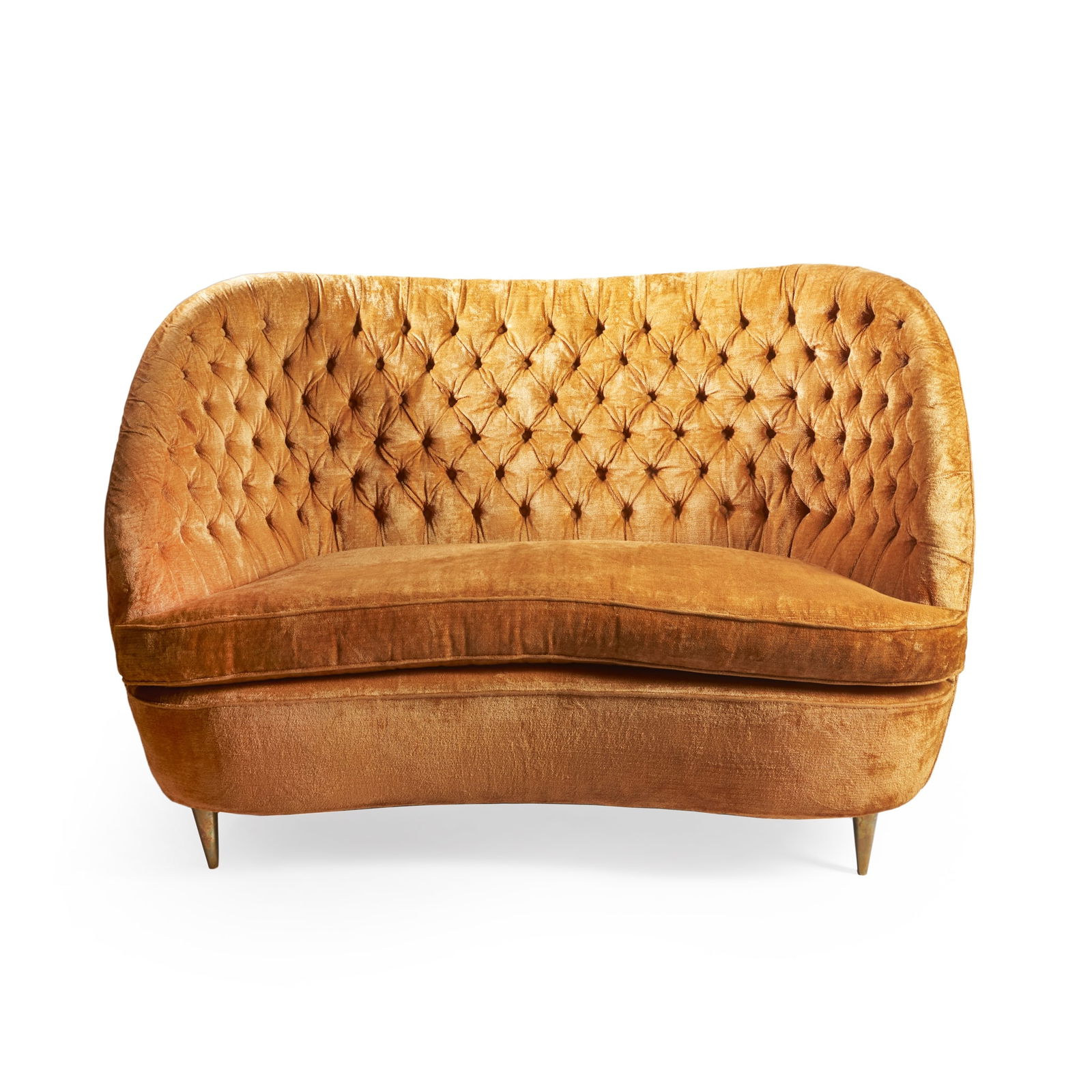 § GIO PONTI (ITALIAN 1891-1979) FOR GIORDANO CHIESA, MILAN: GIO PONTI (ITALIAN 1891-1979) FOR GIORDANO CHIESA, MILAN SOFA, c.1951 brass and upholstery 91.4cm high, 132cm wide, 80cm deep (36in high, 52in wide, 31 ½in deep) Casa Lucano, Milan;Phillips, Lond