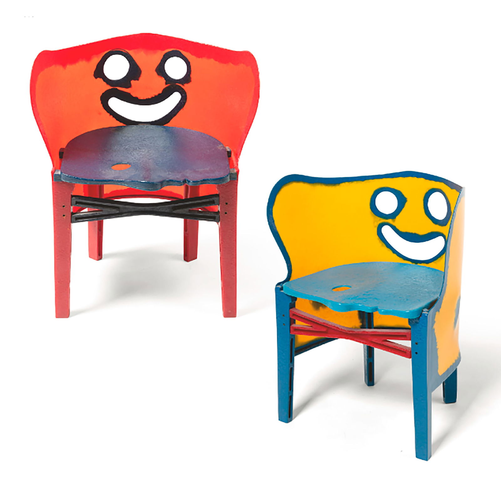 § GAETANO PESCE (ITALIAN 1939-2024) FOR FISH DESIGN: GAETANO PESCE (ITALIAN 1939-2024) FOR FISH DESIGN TWO CHILD ‘CROSBY’ CHAIRS, DESIGNED c.1998 resin with steel pins yellow example: 50.5cm high, 40cm wide, 28cm deep (19 7/8in high, 15 