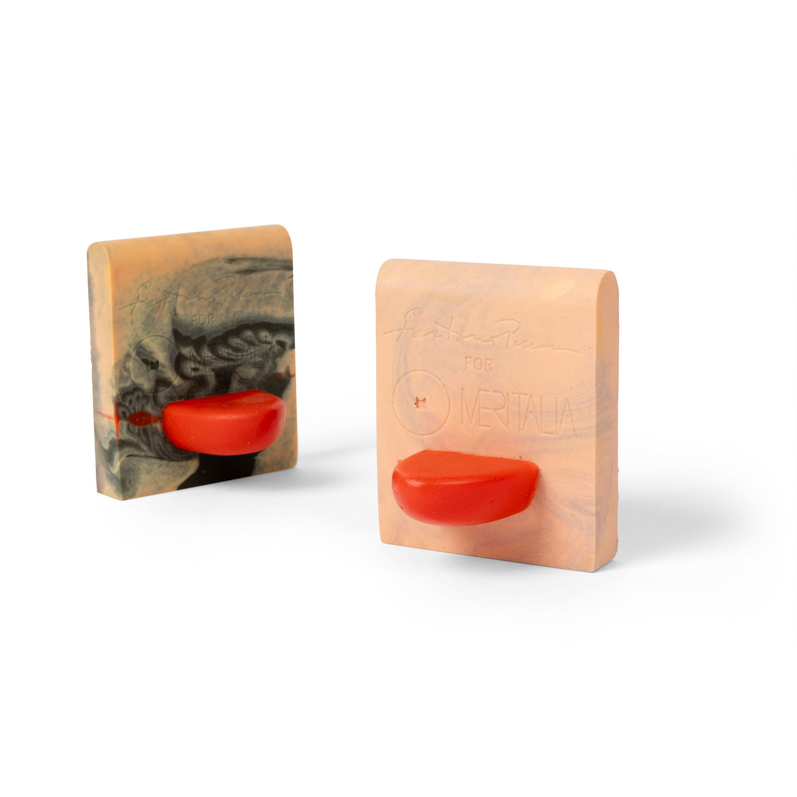 § GAETANO PESCE (ITALIAN 1939-2024) FOR MERITALIA: GAETANO PESCE (ITALIAN 1939-2024) FOR MERITALIA TWO 'SMORFIA' MODELS, 2003 moulded Gaetano Pesce for Meritalia, resin, each 10.7cm high, 9cm wide, 6.7cm deep (4 ¼in high, 3 ½in wide, 2 ½
