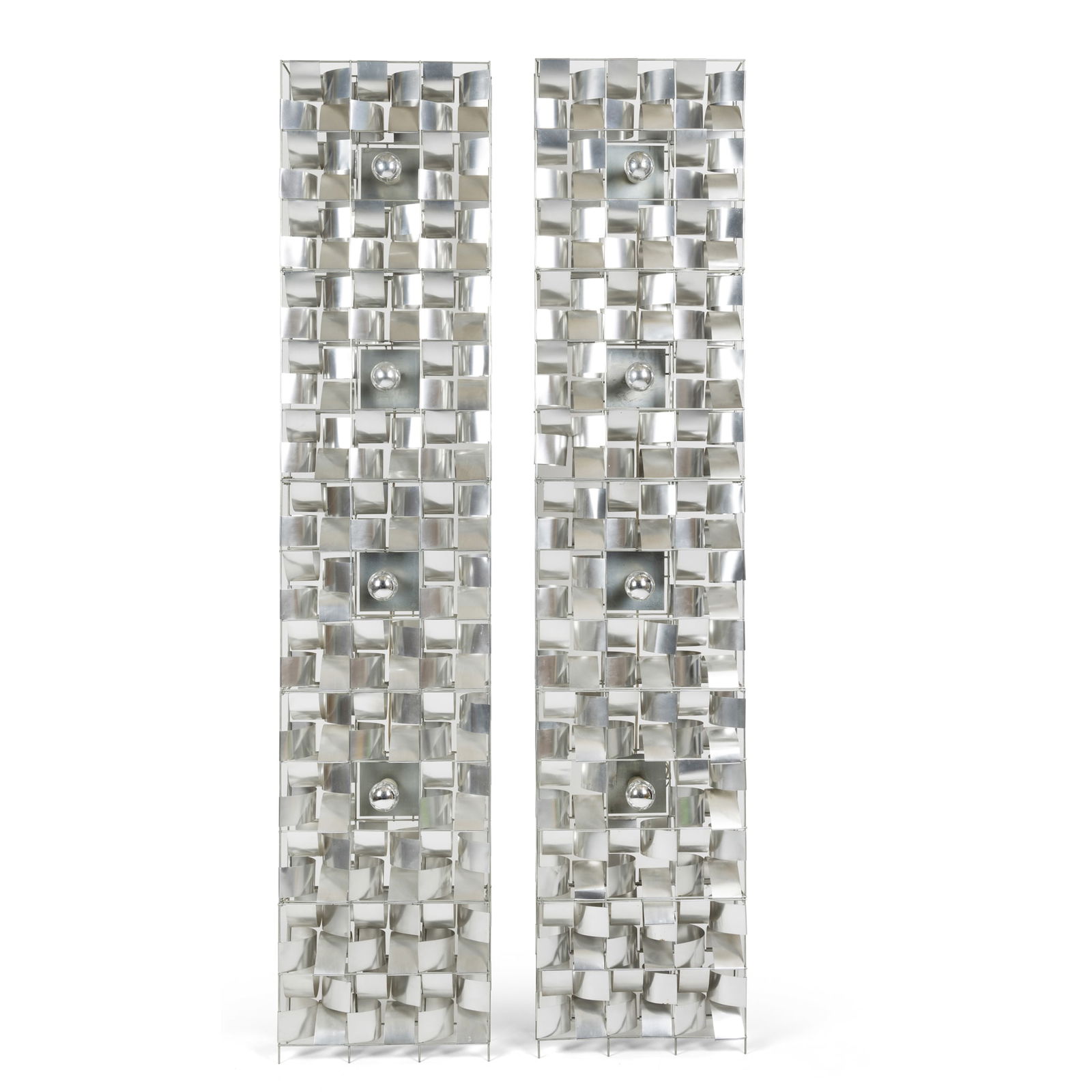 § MAX SAUZE (FRENCH 1933-): MAX SAUZE (FRENCH 1933-) PAIR OF 'ATLAS 3' WALL LIGHTS, DESIGNED 1970-6 aluminium, one with applied Max Sauze label (to reverse) each 199.5cm high, 42cm wide (78 ½in high, 16 ½in wide) (2) P