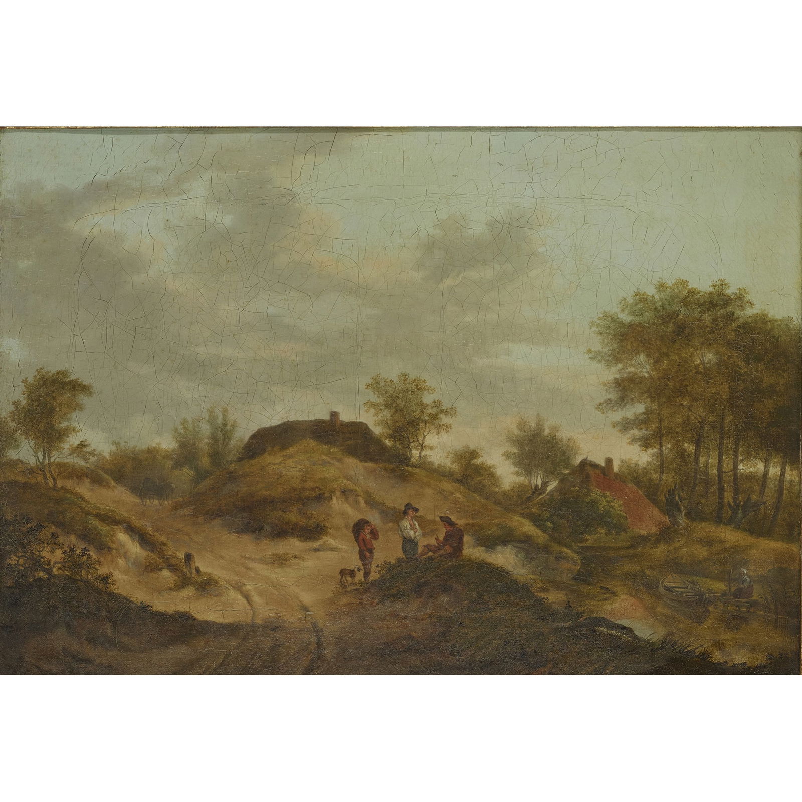 ATTRIBUTED TO THOMAS BARKER OF BATH: ATTRIBUTED TO THOMAS BARKER OF BATH A WOODED LANDSCAPE WITH FIGURES ON A PATH Oil on canvas 33cm x 48cm (13in x 19in) Sold at Sotheby?s, New Bond Street, London, 30th November 1960, Lot 113 ('T. Gains