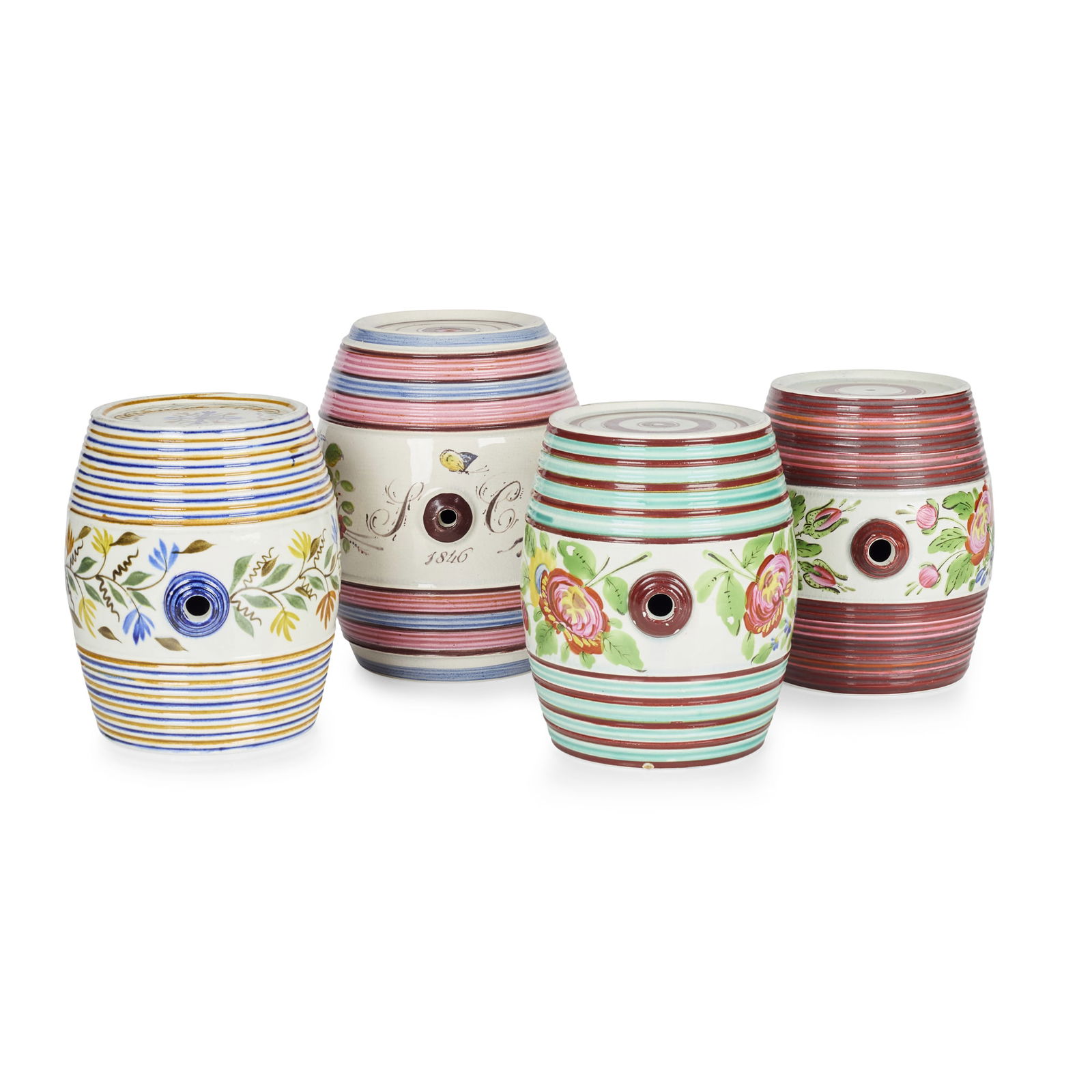 FOUR BRISTOL POTTERY SPIRIT BARRELS (1 of 2)