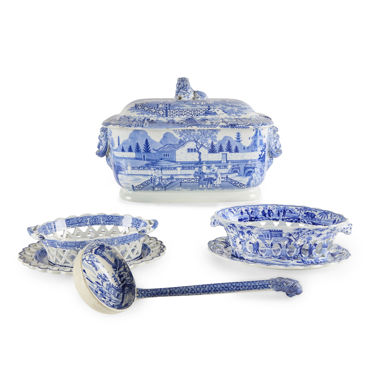 LARGE PEARLWARE RECTANGULAR SOUP TUREEN, COVER AND LADLE (1 of 2)