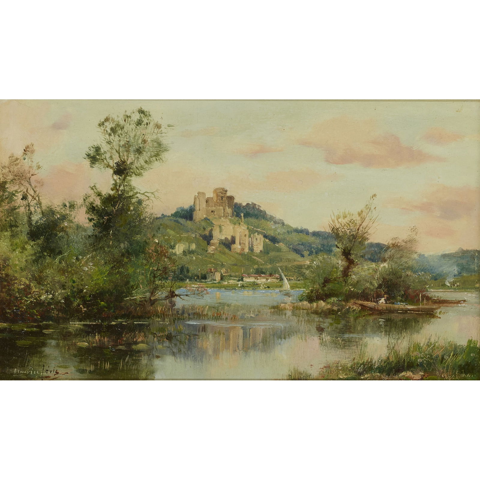 MAURICE LEVIS (FRENCH 1860-1940): MAURICE LEVIS (FRENCH 1860-1940) FIN D'APRES-MIDI AUX ANDELYS Signed, with artist's label verso, oil on panel, and a companion, a pair, ?Bords de la Seine? (2) each 16.5cm x 24cm (6.5in x 9.5in)