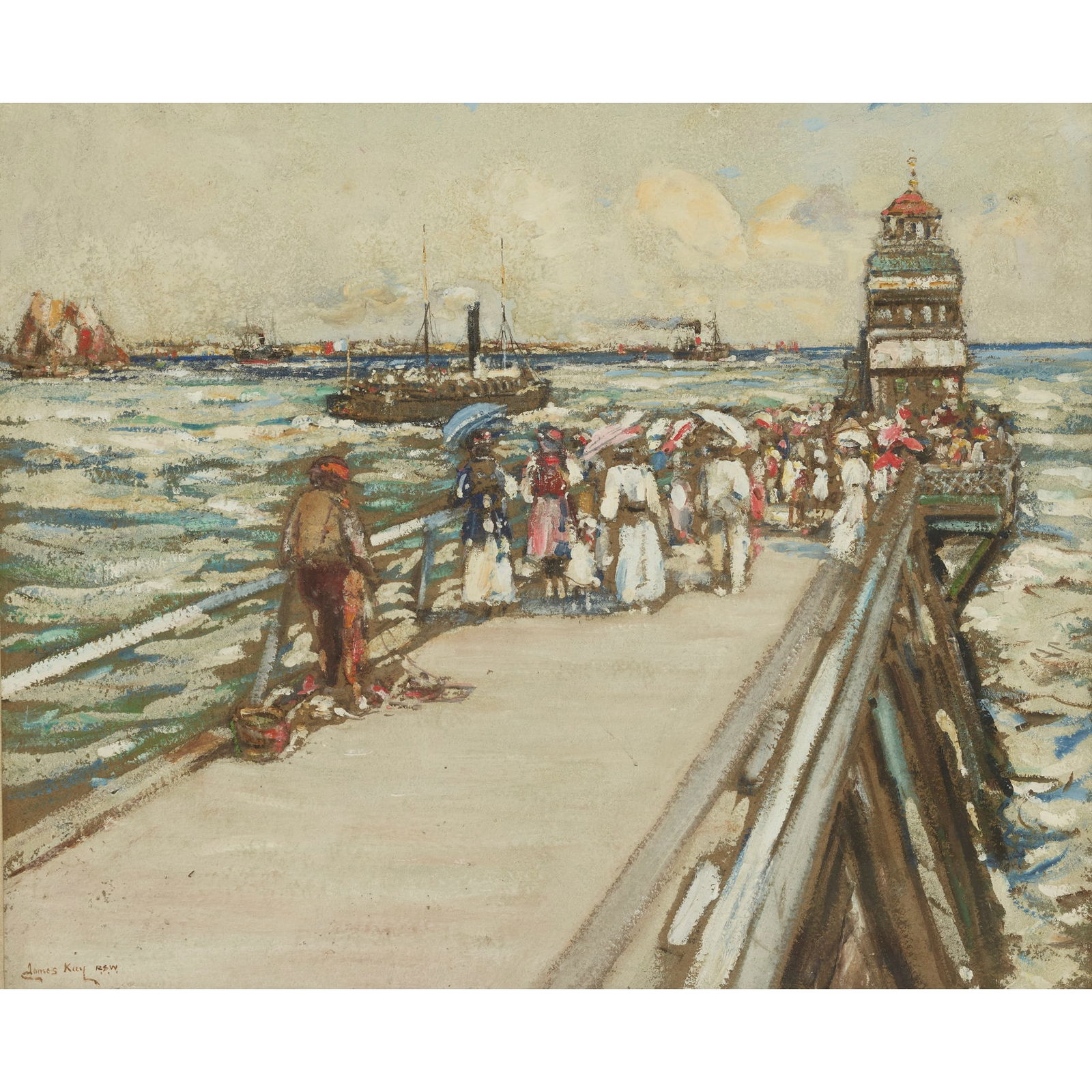 JAMES KAY R.S.A., R.S.W. (SCOTTISH 1858-1942): JAMES KAY R.S.A., R.S.W. (SCOTTISH 1858-1942) THE JETTY, LE HAVRE Signed, oil on board 51cm x 61cm (20in x 24in)