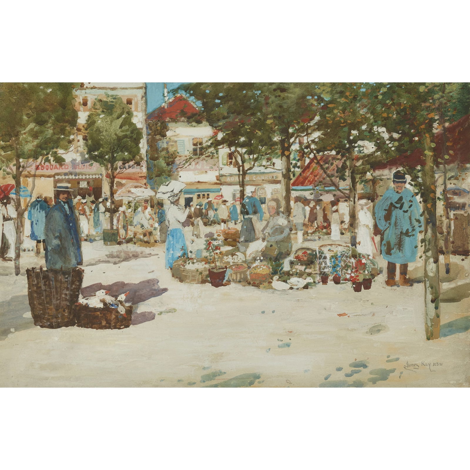 JAMES KAY R.S.A., R.S.W. (SCOTTISH 1858-1942): JAMES KAY R.S.A., R.S.W. (SCOTTISH 1858-1942) IN THE MARKET Signed, watercolour and bodycolour 29cm x 44.5cm (11.5in x 17.5in)