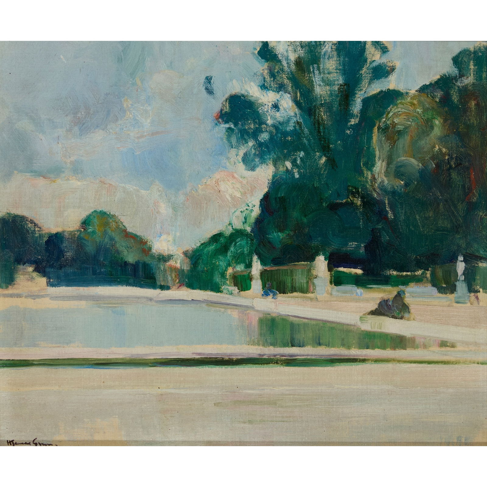 § SIR HERBERT JAMES GUNN R.A., R.P., R.S.W. (SCOTTISH 1893-1964): SIR HERBERT JAMES GUNN R.A., R.P., R.S.W. (SCOTTISH 1893-1964) THE GARDENS OF VERSAILLES Signed, oil on canvas board 38cm x 46cm (15in x 18in)
