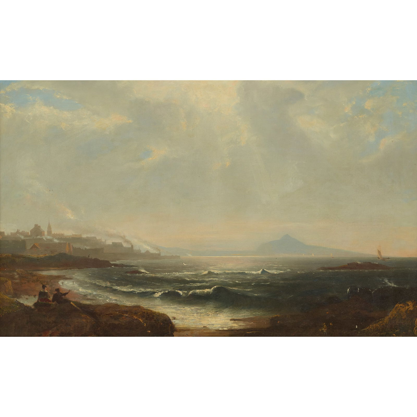 REV JOHN THOMSON OF DUDDINGSTON (SCOTTISH 1778-1840): REV JOHN THOMSON OF DUDDINGSTON (SCOTTISH 1778-1840) LOOKING TOWARDS EDINBURGH FROM PORT SETON Oil on canvas 63cm x 96cm (24.75in x 37.75in) Bourne Fine Art, Edinburgh, October 1986