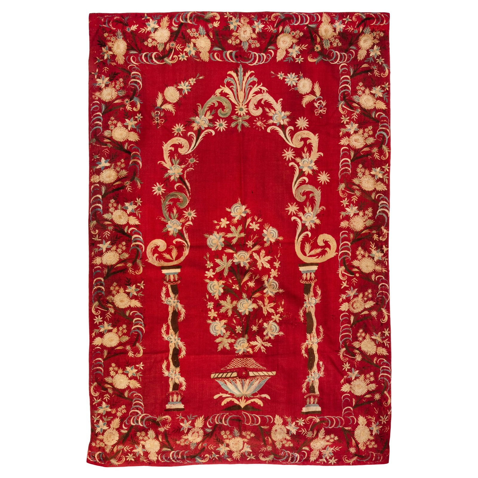 AN OTTOMAN SILK BURGUNDY EMBROIDERED PRAYER PANEL (1 of 1)