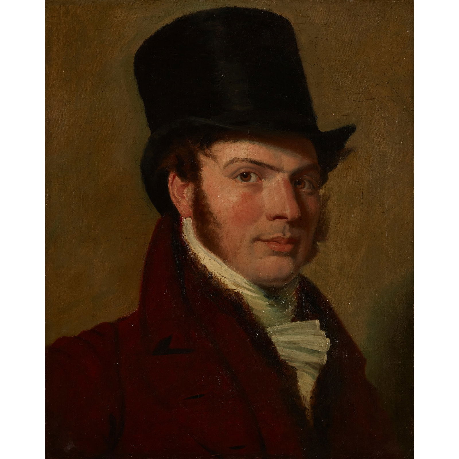 CIRCLE OF JACQUES-LAURENT AGASSE: CIRCLE OF JACQUES-LAURENT AGASSE PORTRAIT OF A YOUNG GENTLEMAN IN A TOP HAT oil on canvas 53cm x 43cm (20.75in x 17in) Collection of Monty Bernard;Anthony Mould Ltd, London, from whom acquired 13 July