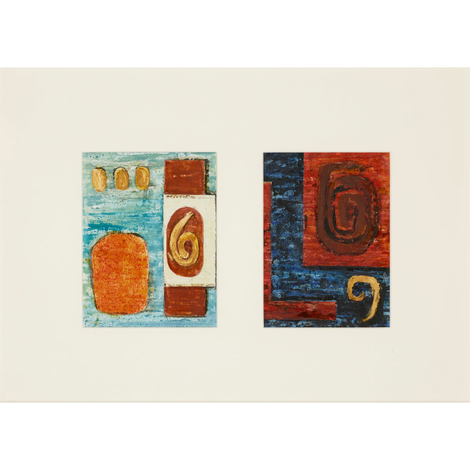 § JOHN PIPER (BRITISH 1903-1992): JOHN PIPER (BRITISH 1903-1992) TWO STUDIES FOR WATSON HOUSE MURALS gouache with wax resist on paper with collage elements 22cm x 16cm (8 5/8in x 6 ¼in); 22.5cm x 17cm (8 5/8in x 6 5/8in) The fo