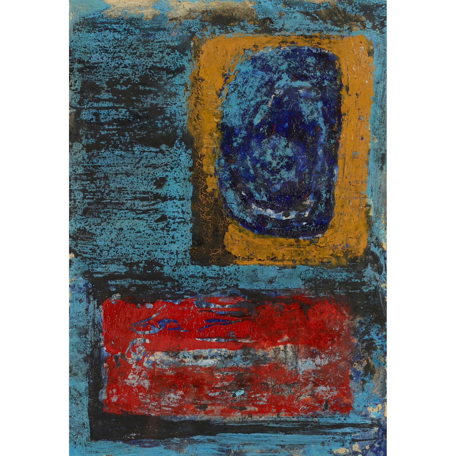 § JOHN PIPER (BRITISH 1903-1992): JOHN PIPER (BRITISH 1903-1992) STUDY FOR WATSON HOUSE MURALS gouache, watercolour with wax resist and oil on paper 25.5cm x 17.5cm (10in x 7in) The following lots (260 – 275) represents the most