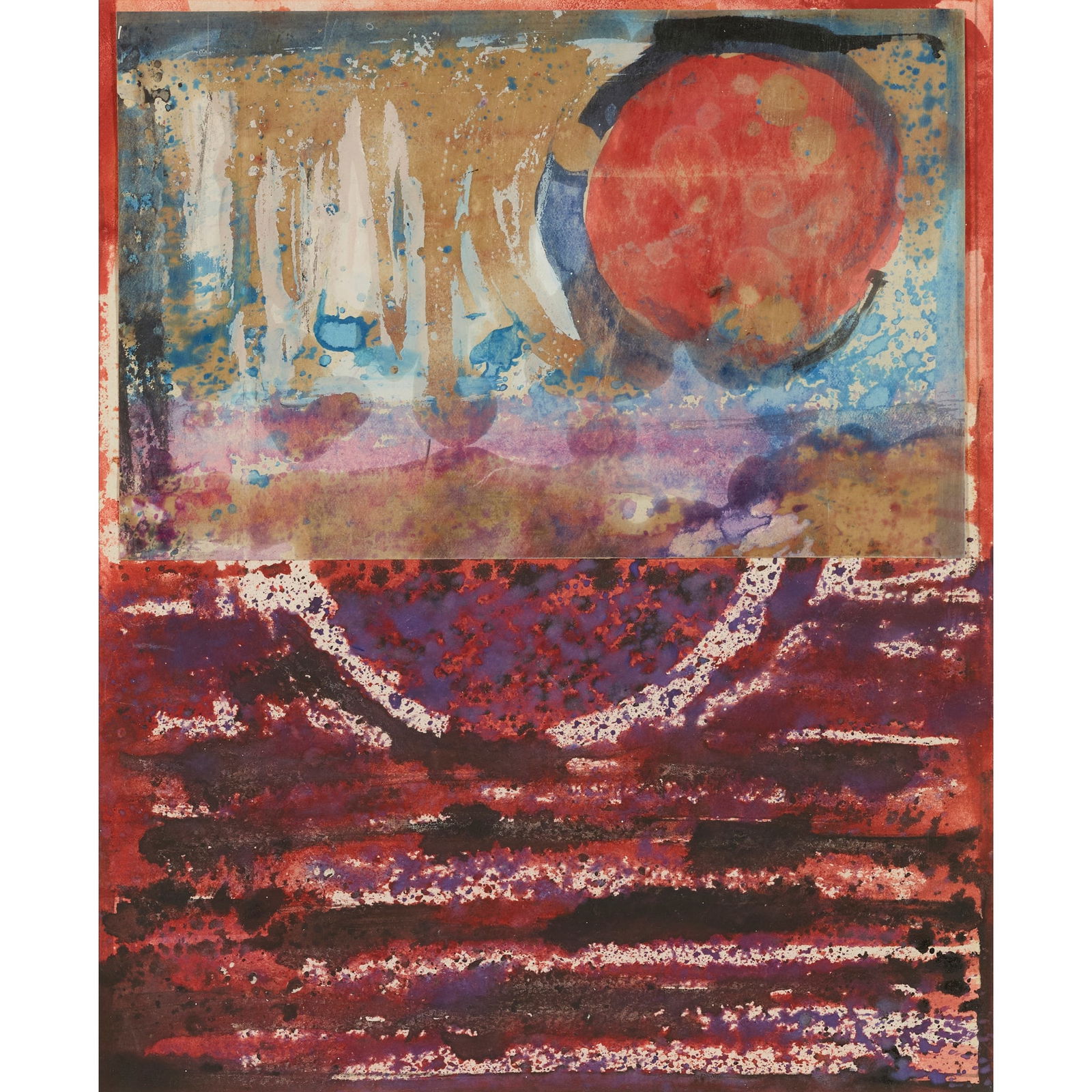 § JOHN PIPER (BRITISH 1903-1992): JOHN PIPER (BRITISH 1903-1992) STUDY FOR WATSON HOUSE MURALS watercolour and gouache with wax resist on paper with collage elements 25cm x 20.5cm (9 ¾in x 8in) The following lots (260 – 275