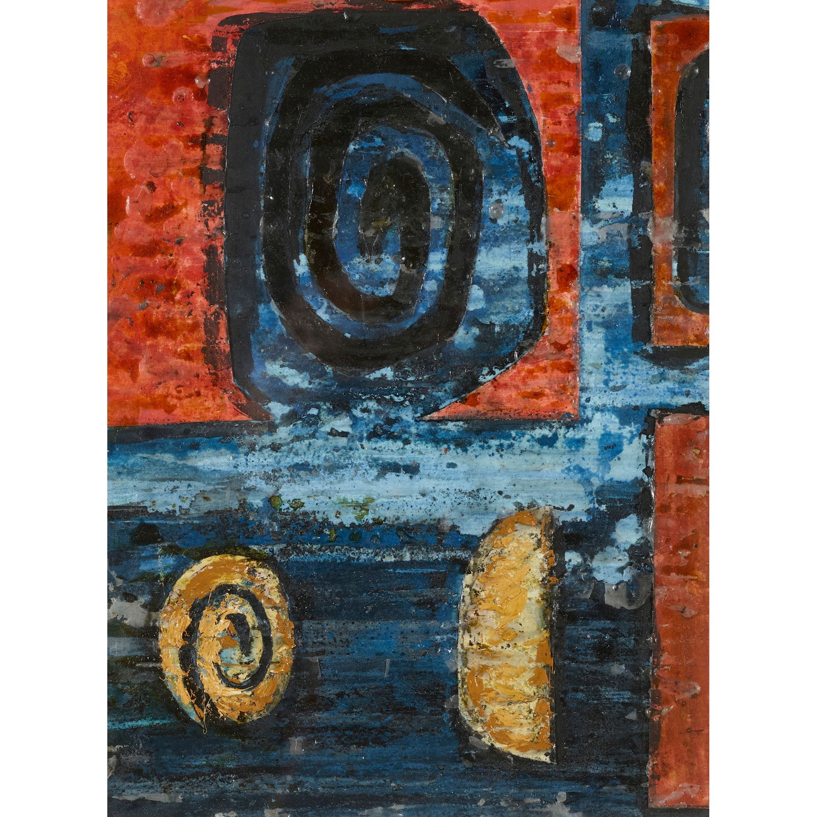 § JOHN PIPER (BRITISH 1903-1992): JOHN PIPER (BRITISH 1903-1992) STUDY FOR WATSON HOUSE MURALS signed, gouache with wax resist on paper with collaged elements 22.5cm x 16.5cm (9in x 6 ½in) The following lots (260 – 275) rep