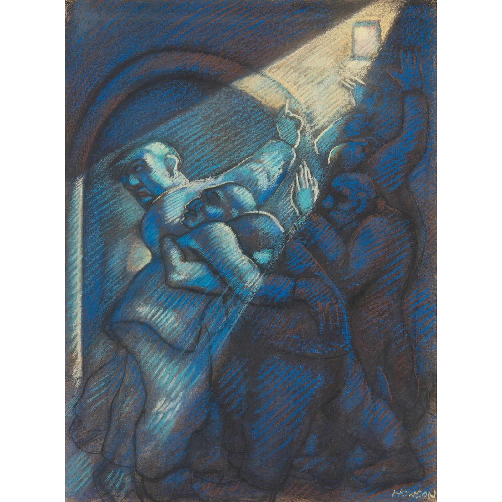 § PETER HOWSON O.B.E. (SCOTTISH B.1958): PETER HOWSON O.B.E. (SCOTTISH B.1958) FIVE LOSERS, 1987 Signed lower right, bears title and date to label verso, pastel 69cm x 51cm (27in x 20in)