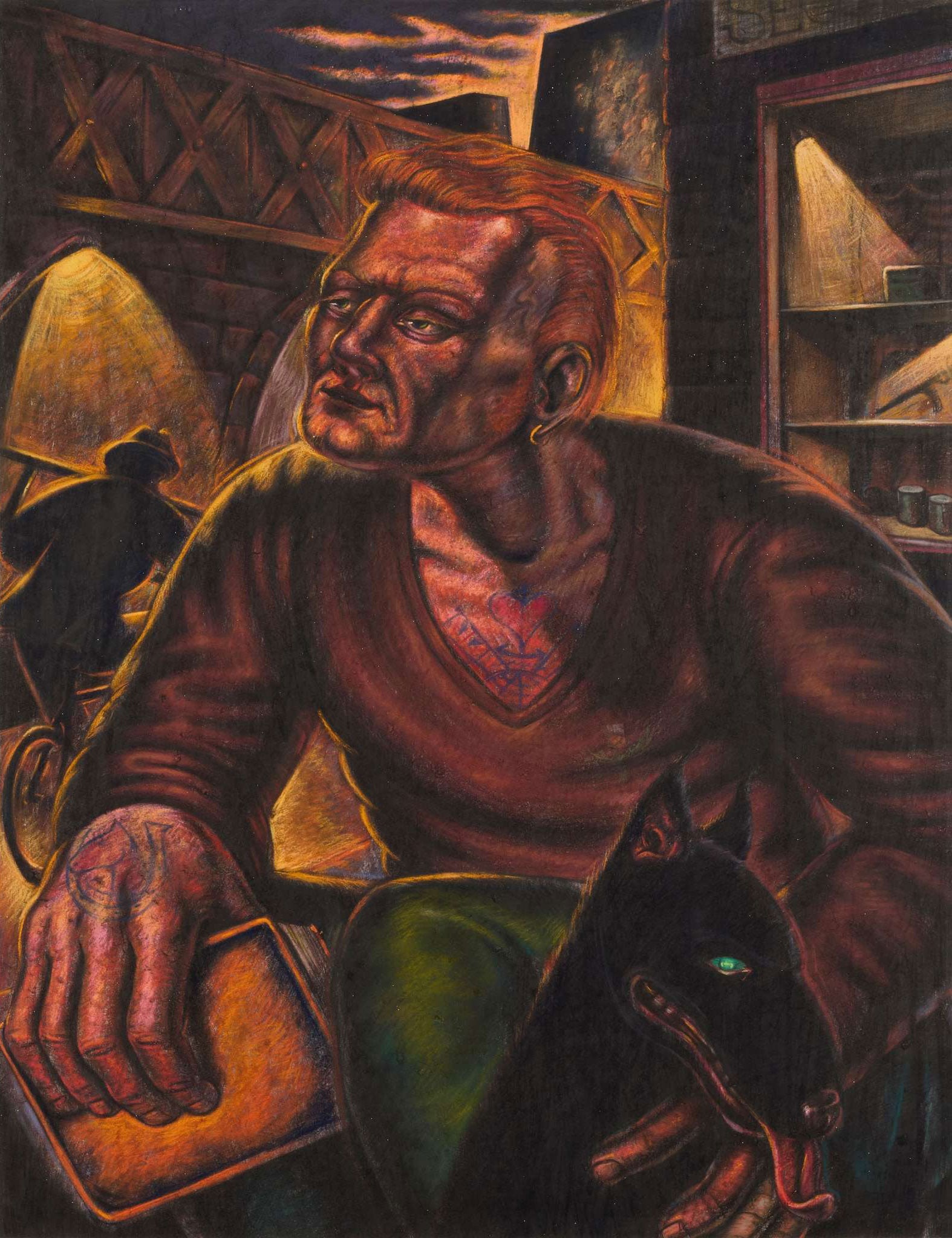 § KEN CURRIE (SCOTTISH B.1960): KEN CURRIE (SCOTTISH B.1960) THE CALTON ACTIVIST, 1987 Signed and dated '87 lower right, signed, dated and inscribed with title verso, conte and pastel on paper 90cm x 69cm (35.5in x 27in) The Raab Ga