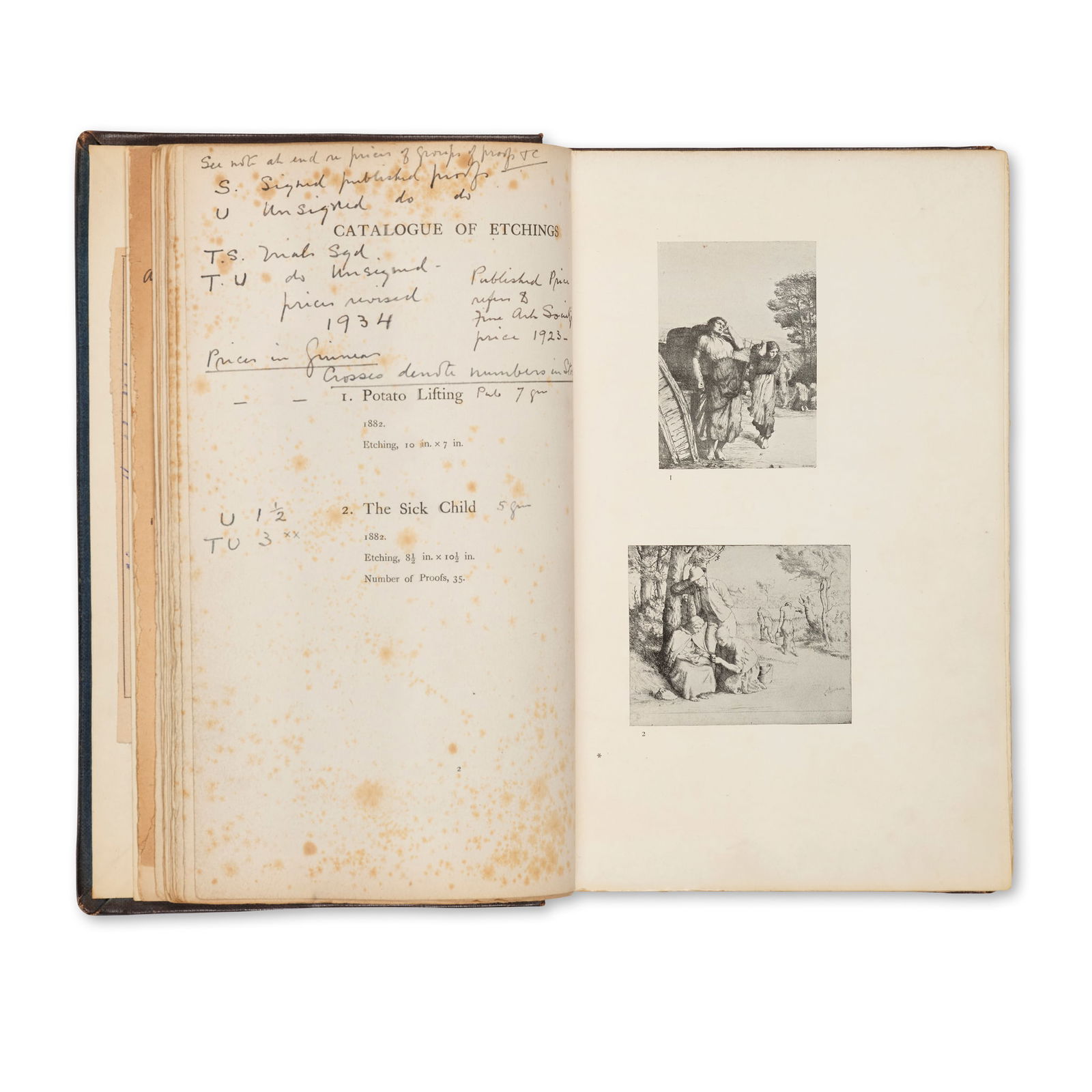[T. & R. Annan interest] Muirhead Bone (1876-1953): [T. & R. Annan interest] Muirhead Bone (1876-1953) Annotated sales record of his works by the company T. & R. Annan 76 pp. bound manuscript, 29.5 x 23cm, with laid-down images of etchings and drypoint
