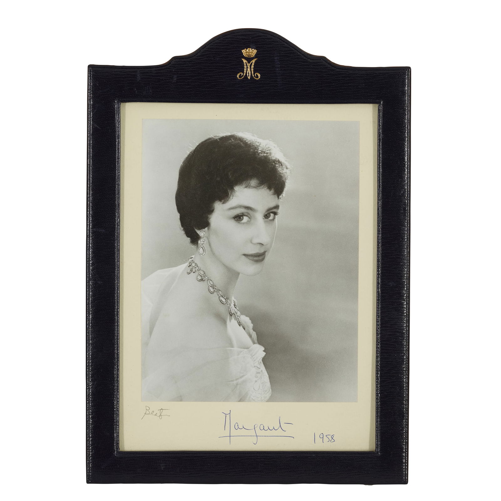 Margaret, Princess, Countess of Snowdon (1930-2002): Margaret, Princess, Countess of Snowdon (1930-2002) Signed portrait photograph by Cecil Beaton Gelatin silver print, 19.5 x 15cm, signed on mount in blue ink by Margaret (‘Margaret 1958’)