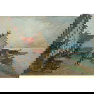 ANDREW BLACK R.S.W. (SCOTTISH 1850-1916): ANDREW BLACK R.S.W. (SCOTTISH 1850-1916) THE HARBOUR, PRESTONPANS Signed lower right, oil on canvas 59cm x 90cm (23.25in x 35.5in)