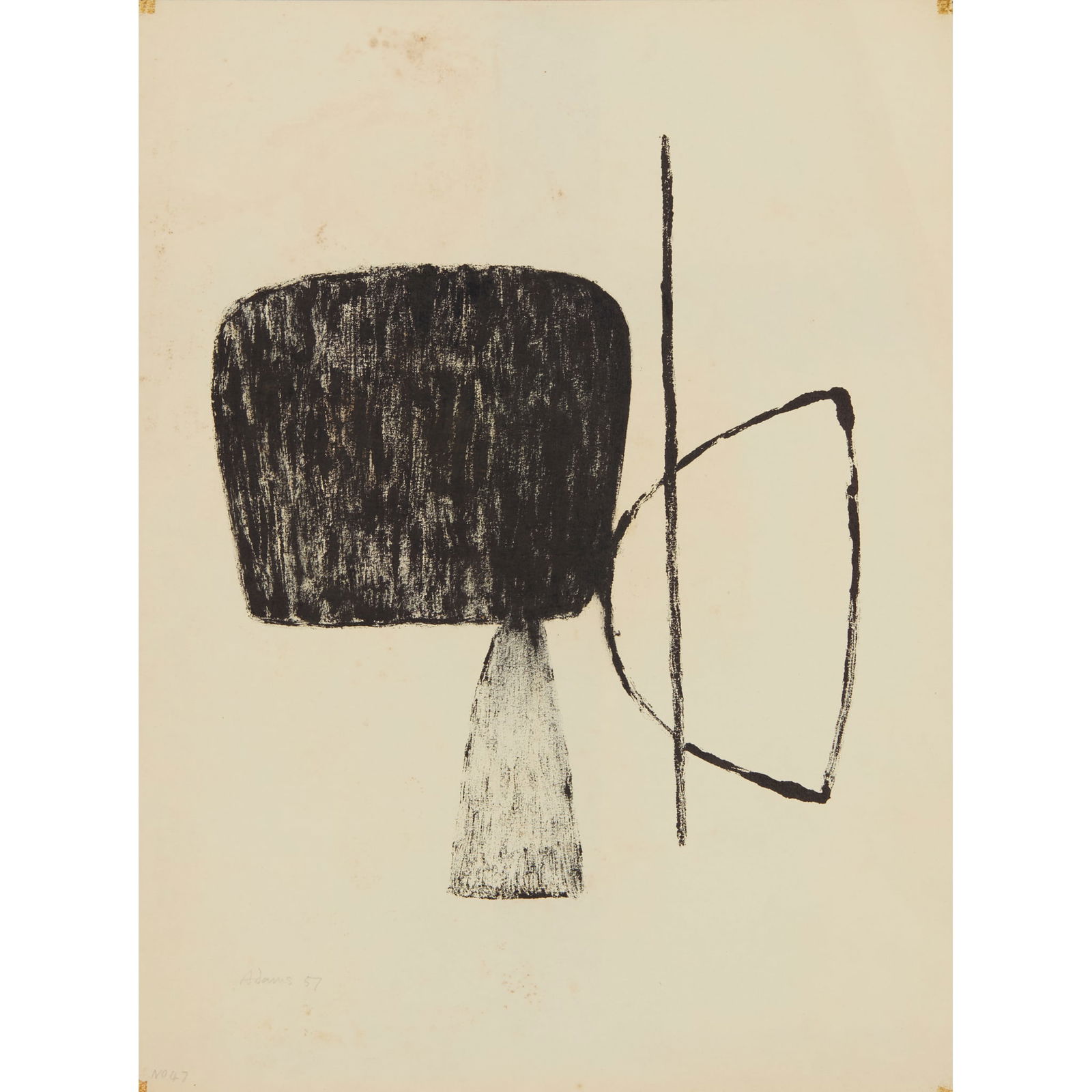 § ROBERT ADAMS (BRITISH 1917-1984): ROBERT ADAMS (BRITISH 1917-1984) UNTITLED, 1957 Signed, dated and numbered ‘No. 47’ in pencil lower left, monotype on paper 50.5cm x 38cm (20in x 15in), unframed The Artist;Gimpel Fils, Lo