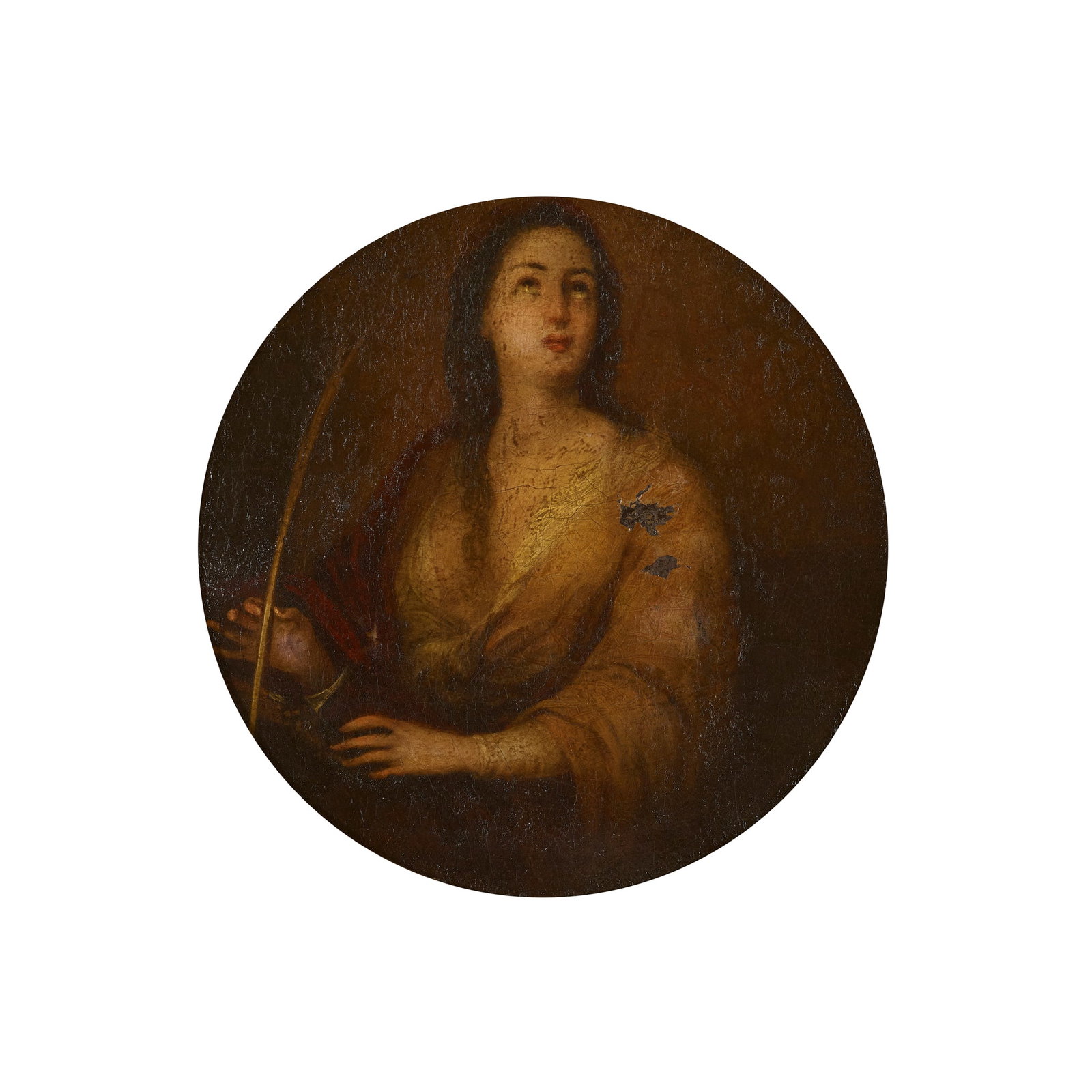 ITALIAN SCHOOL: ITALIAN SCHOOL ST CATHERINE OF ALEXANDRIA Oil on canvas, roundel 20cm (8in) diam.