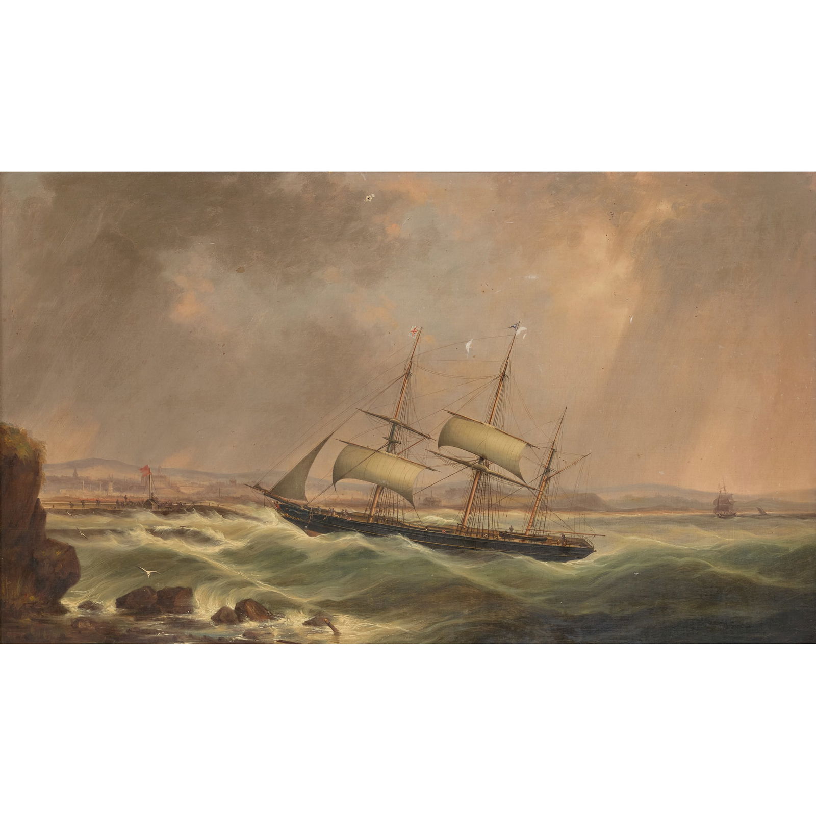 ATTRIBUTED TO ARTHUR SMITH: ATTRIBUTED TO ARTHUR SMITH BARQUE ENTERING ABERDEEN HARBOUR Bears signature, oil on canvas 51cm x 85cm (20in x 33.5in)
