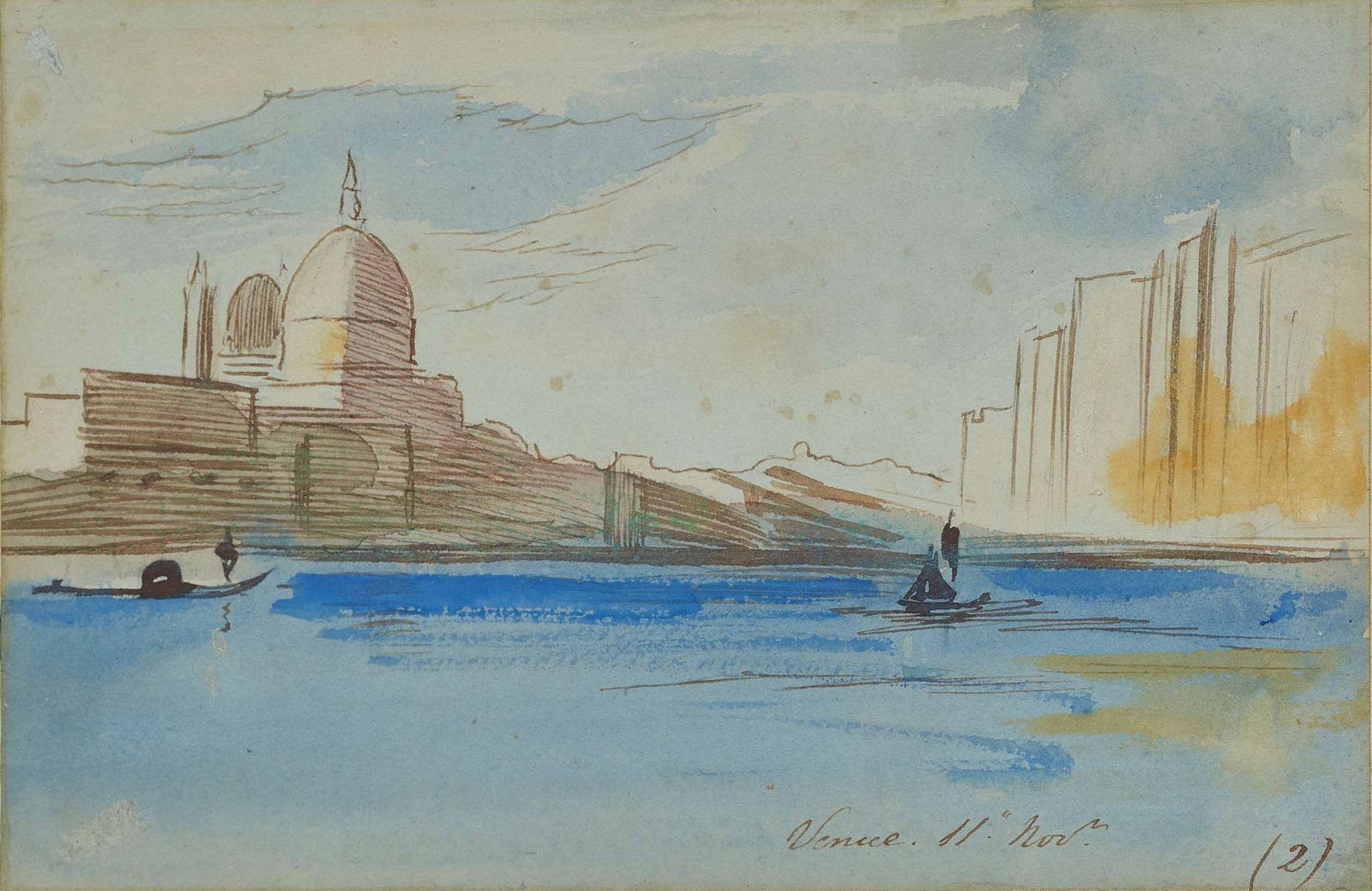 EDWARD LEAR (BRITISH 1812-1888): EDWARD LEAR (BRITISH 1812-1888) VENICE AND SANTA MARIA DELLA SALUTE Inscribed, dated and numbered ‘Venice 11 Nov (2)’, pen and ink and watercolour 11.5cm x 16.5cm (4.5in x 6.5in) Agnew's,