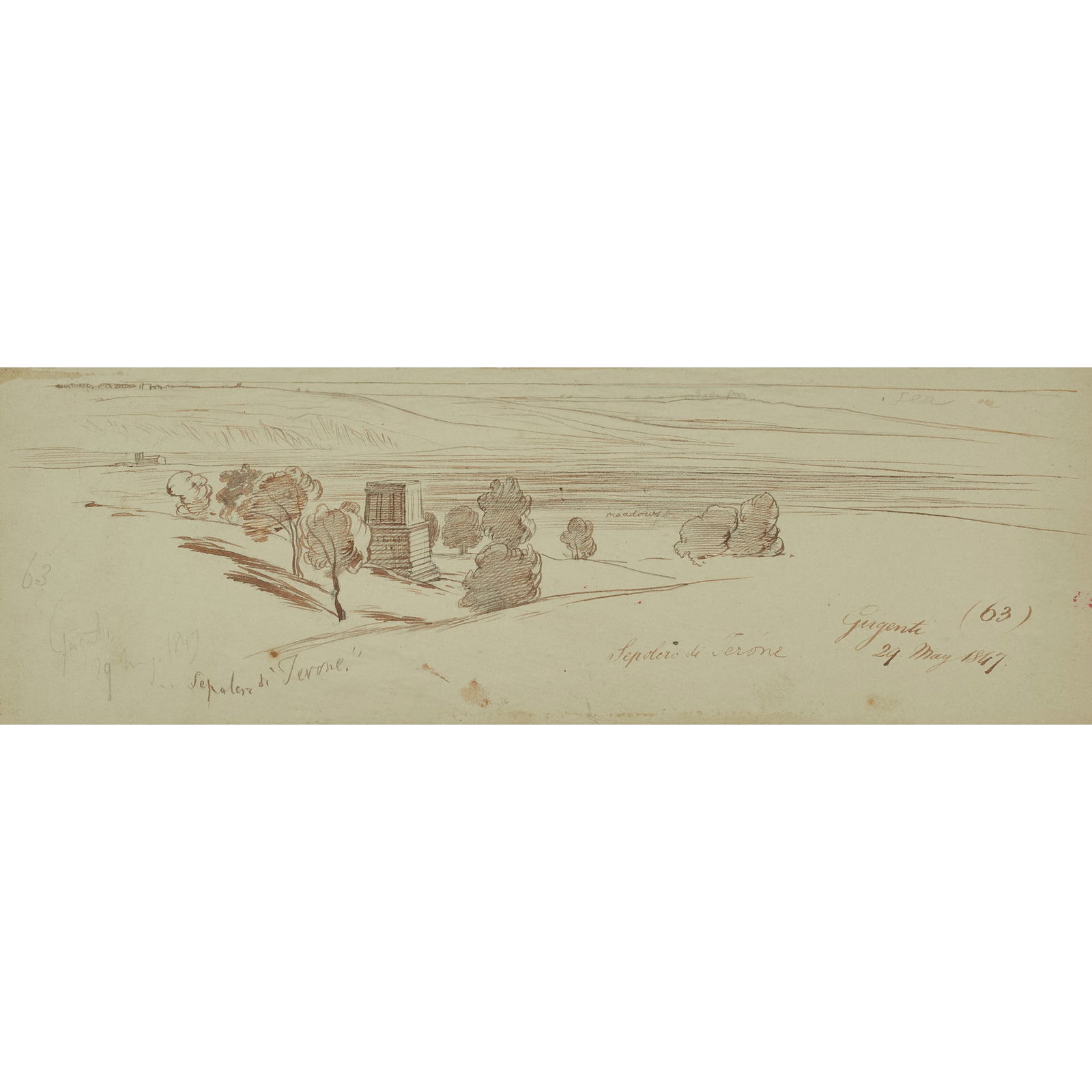 EDWARD LEAR (BRITISH 1812-1888): EDWARD LEAR (BRITISH 1812-1888) SEPOLCRO DI TERONE, AGRIGENTO, SICILY Inscribed, dated and numbered ‘Sepolero di Terone Gigente 29 May 1847 (63)’ and further inscribed with notes throughou