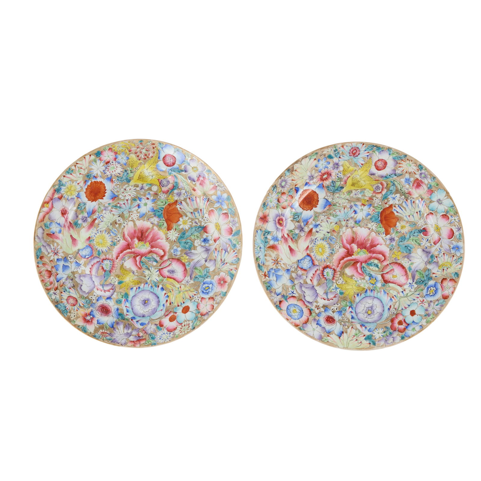 PAIR OF CHINESE FAMILLE ROSE 'MILLEFLEUR' DISHES (1 of 2)