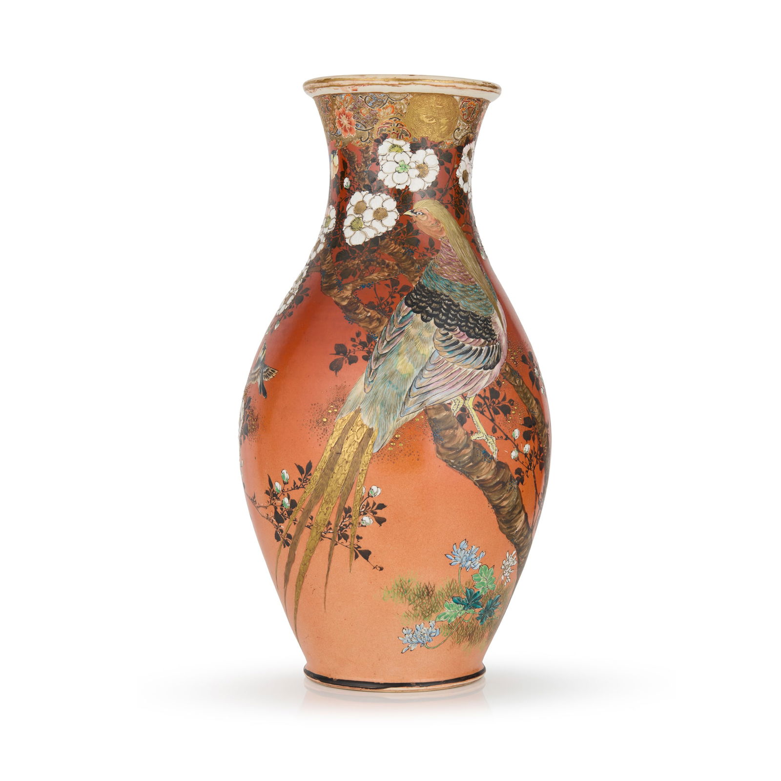 LARGE JAPANESE SATSUMA 'PHEASANT' VASE (1 of 2)