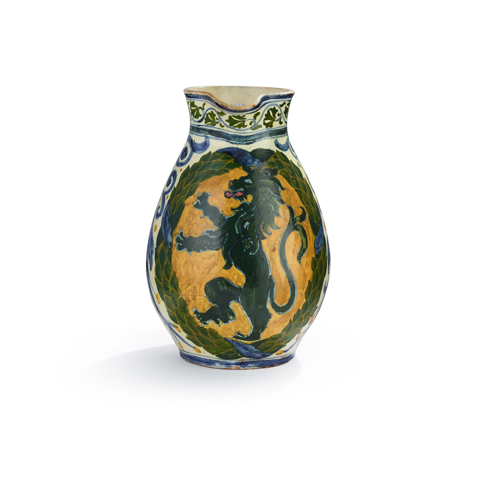 DELLA ROBBIA POTTERY: DELLA ROBBIA POTTERY JUG, 1895 painted ship mark and date, glazed earthenware 30cm high (11 ¾in high) Woolley & Wallis, Salisbury, Arts & Crafts, 17 June 2015, lot 113.