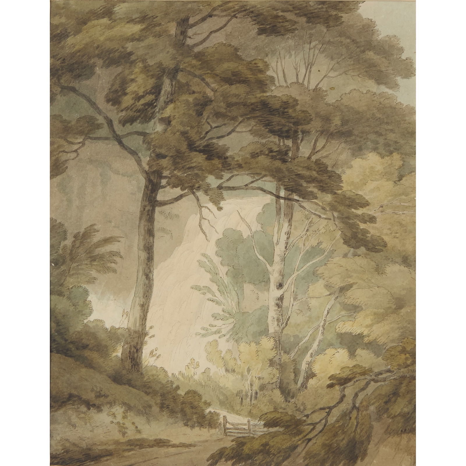 JOHN WHITE ABBOTT (BRITISH 1763-1851): JOHN WHITE ABBOTT (BRITISH 1763-1851) THE LOWER PART OF CORRA LINN, FALLS OF CLYDE watercolour, pen and ink on paper 23cm x 18cm (9in x 7in) The Artist's great, great, grandsonwith The Fine Art Societ