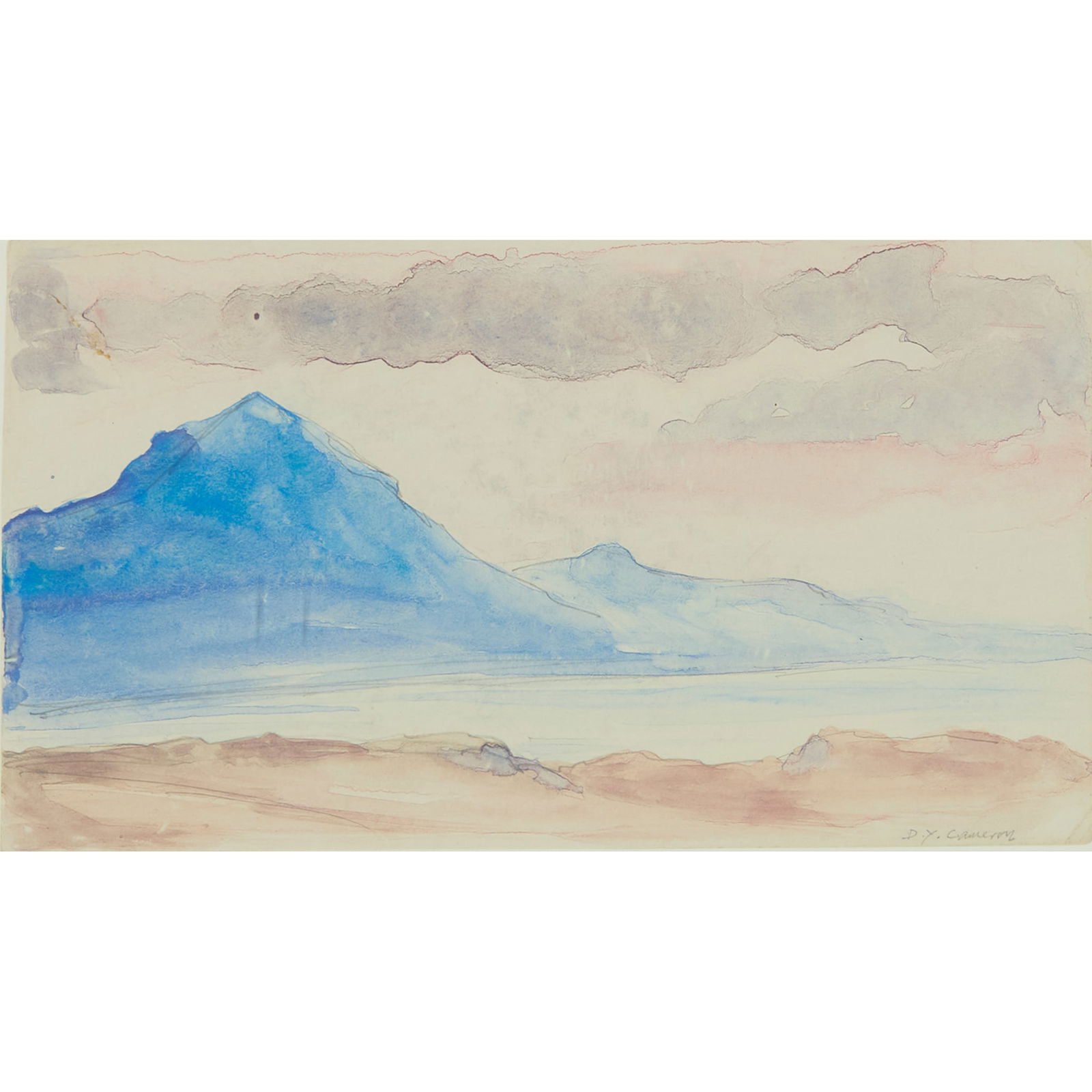 SIR DAVID YOUNG CAMERON R.A., R.S.A., R.W.S., R.S.W., R.E. (SCOTTISH 1865-1945): SIR DAVID YOUNG CAMERON R.A., R.S.A., R.W.S., R.S.W., R.E. (SCOTTISH 1865-1945) THE HIGHLANDS signed lower right, watercolour on paper 10cm x 18cm (4in x 7in) Christie's South Kensington, The Ne