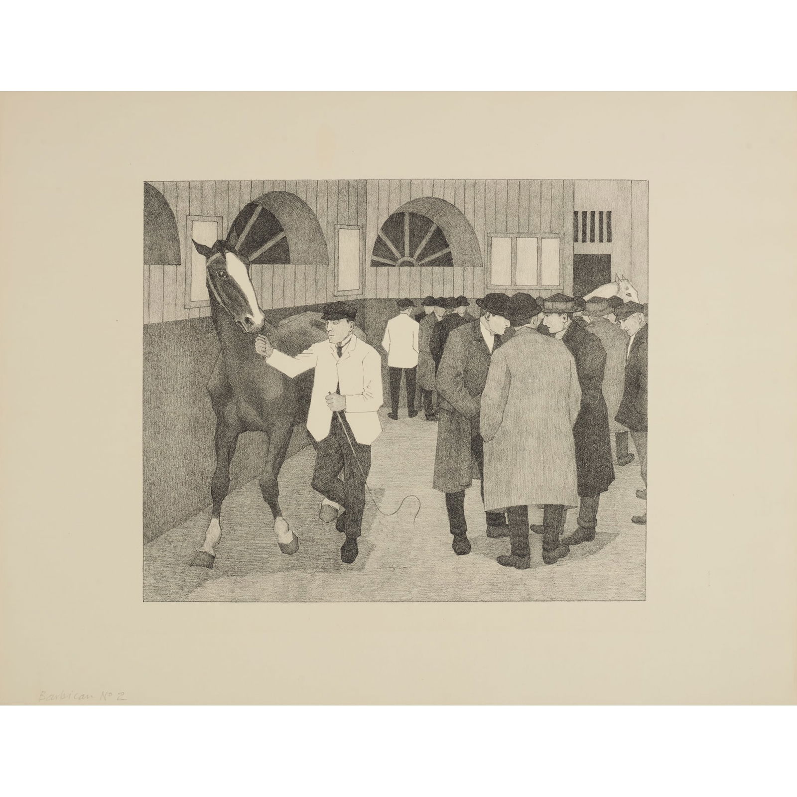 ROBERT POLHILL BEVAN (BRITISH 1865-1925): ROBERT POLHILL BEVAN (BRITISH 1865-1925) HORSE DEALERS AT THE BARBICAN (BARBICAN NO. 2) - 1921 Lithograph, from the edition of 70, inscribed ‘Barbican No 2’ in pencil to lower edge Estate